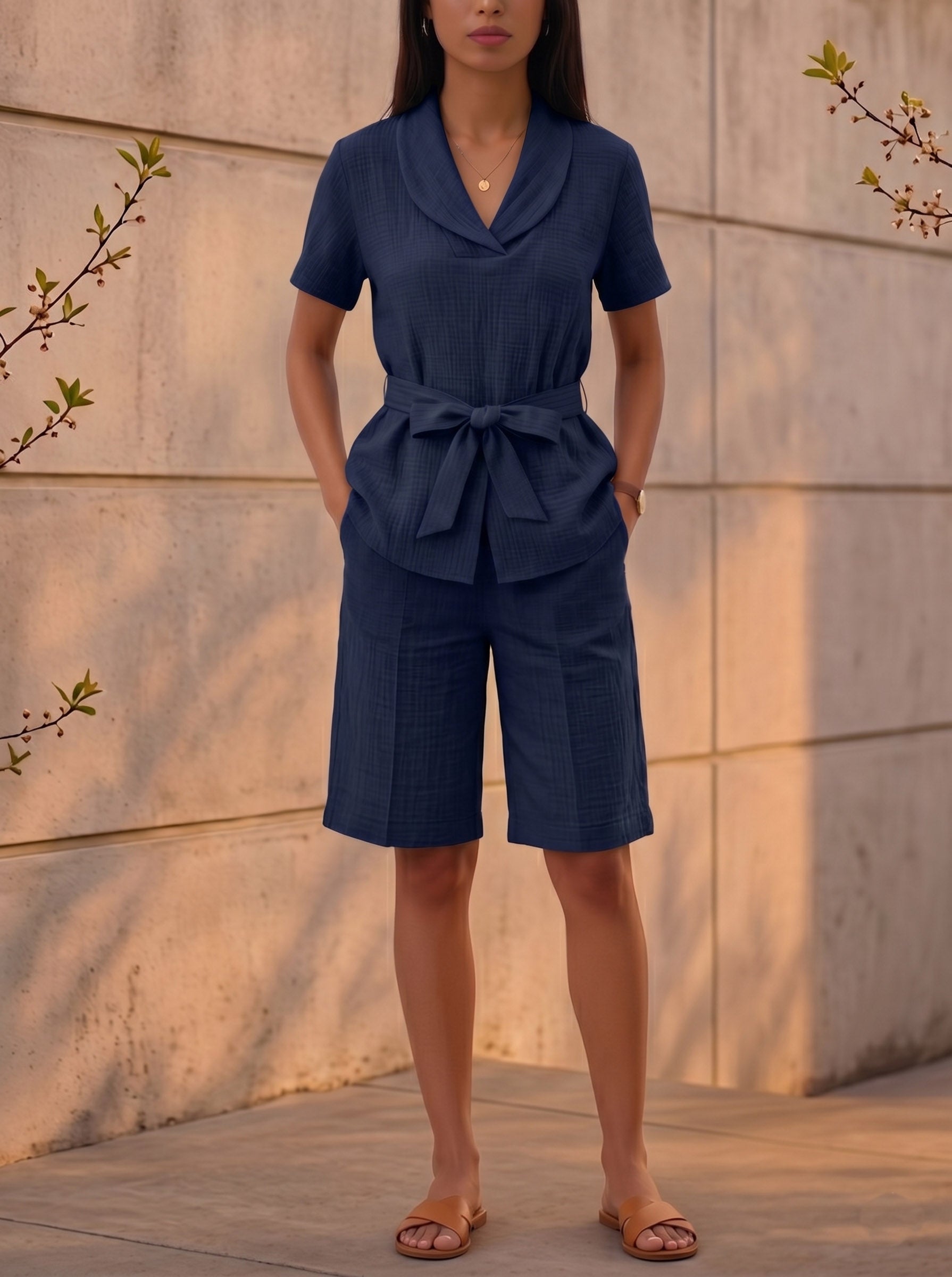 New Arrivals🔥 Linen-Textured Belted Safari Set