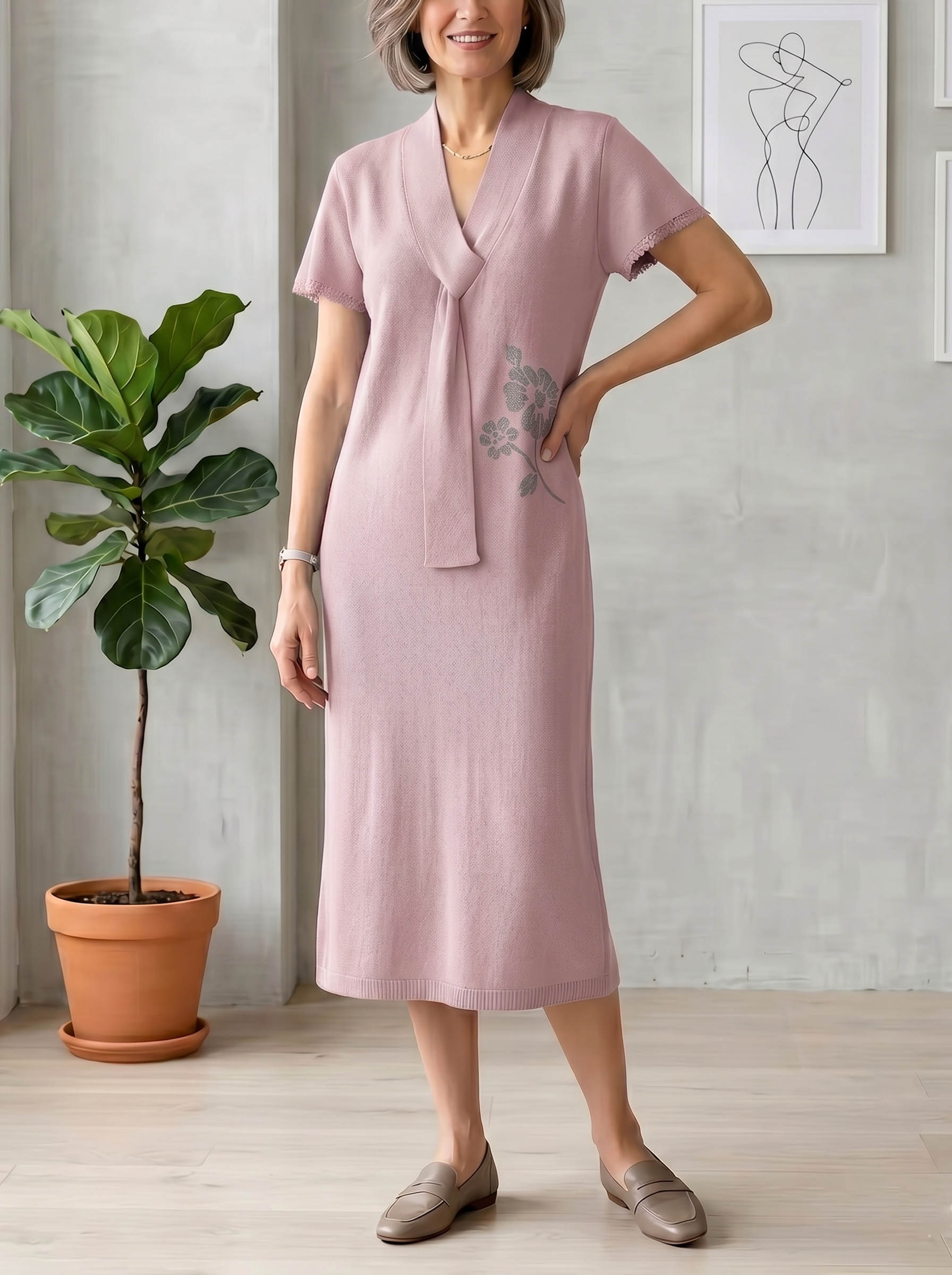 NEW ARRIVALS🔥 The "Serene Breeze" Knit Tie-Neck Midi Dress