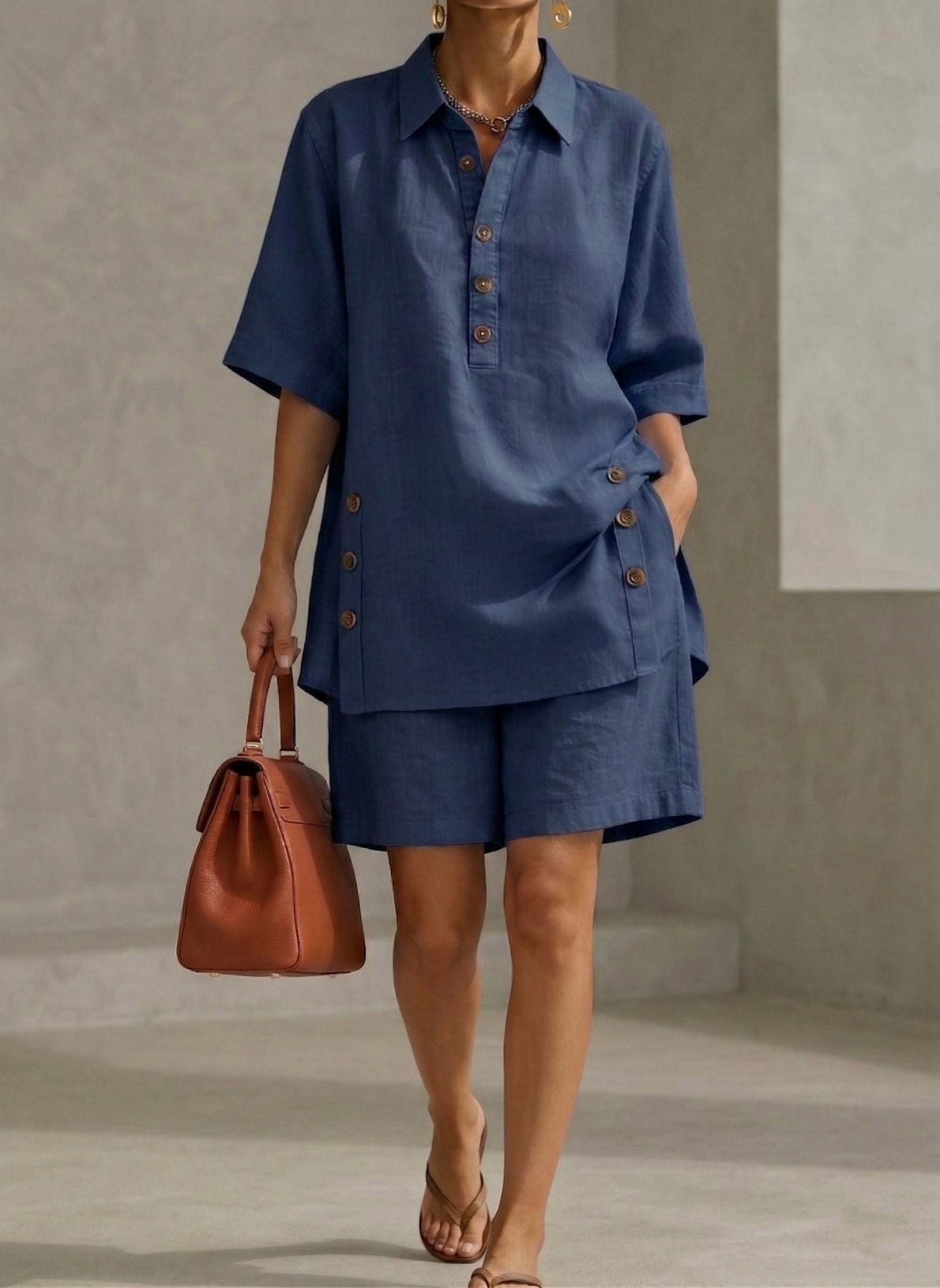 New Arrivals🔥 Women’s Linen Shirt & Shorts Two-Piece Set