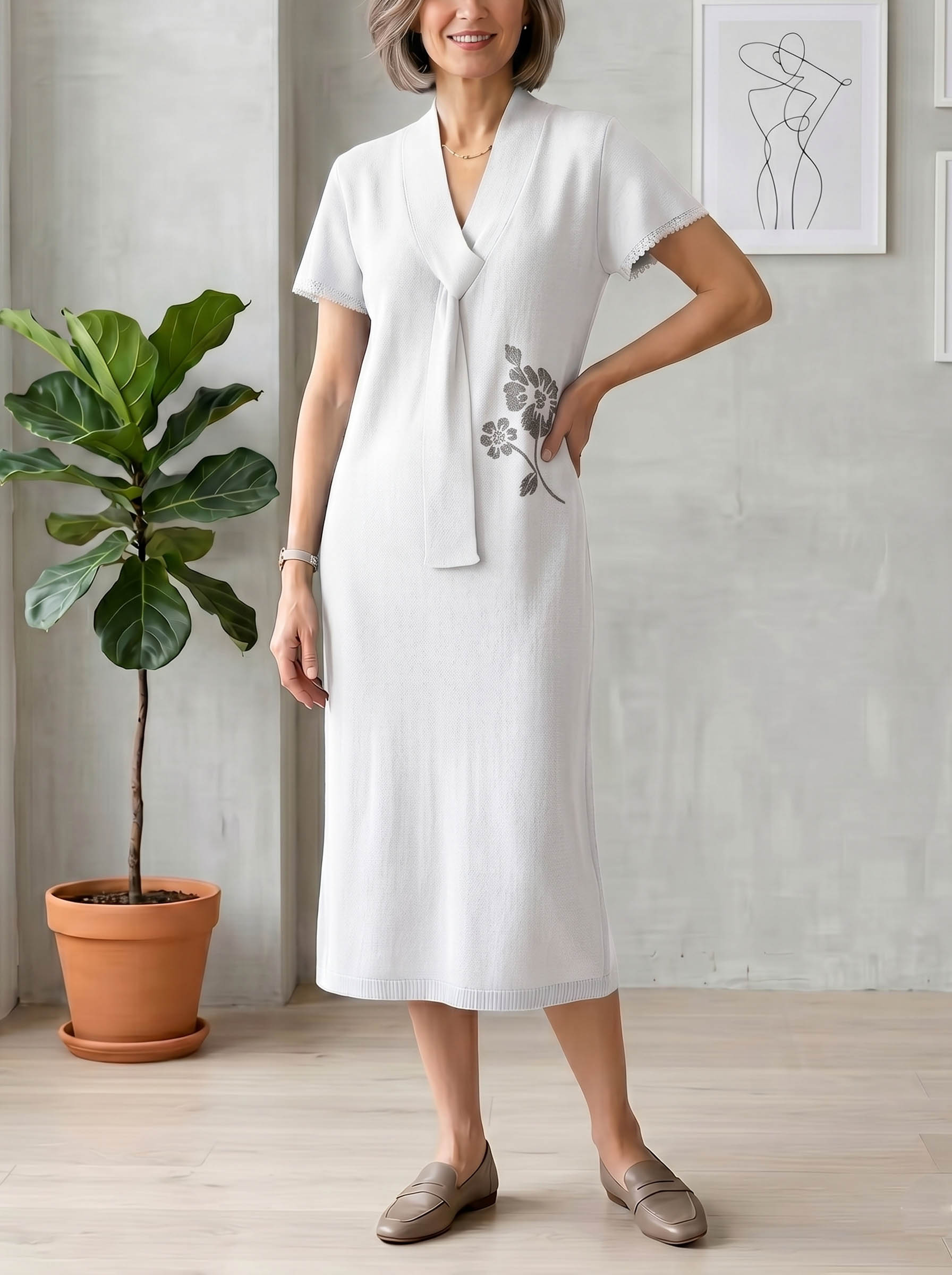 NEW ARRIVALS🔥 The "Serene Breeze" Knit Tie-Neck Midi Dress