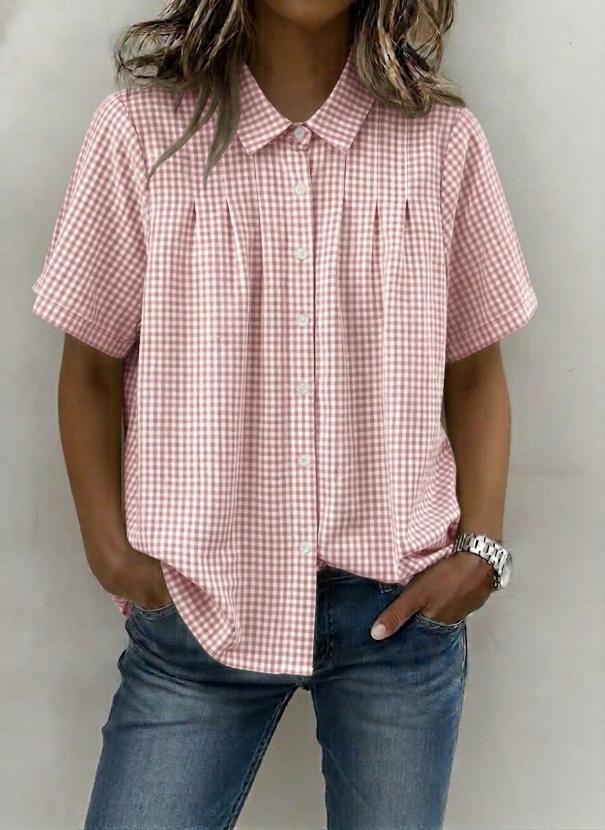 Gingham Pleated Blouse