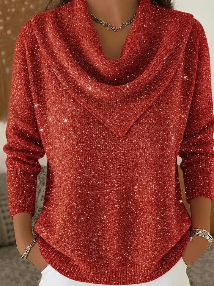 🎄 CLEARANCE SALE🔥 Vintage Soft Triangle Neck Sequined Shiny Sweater Top