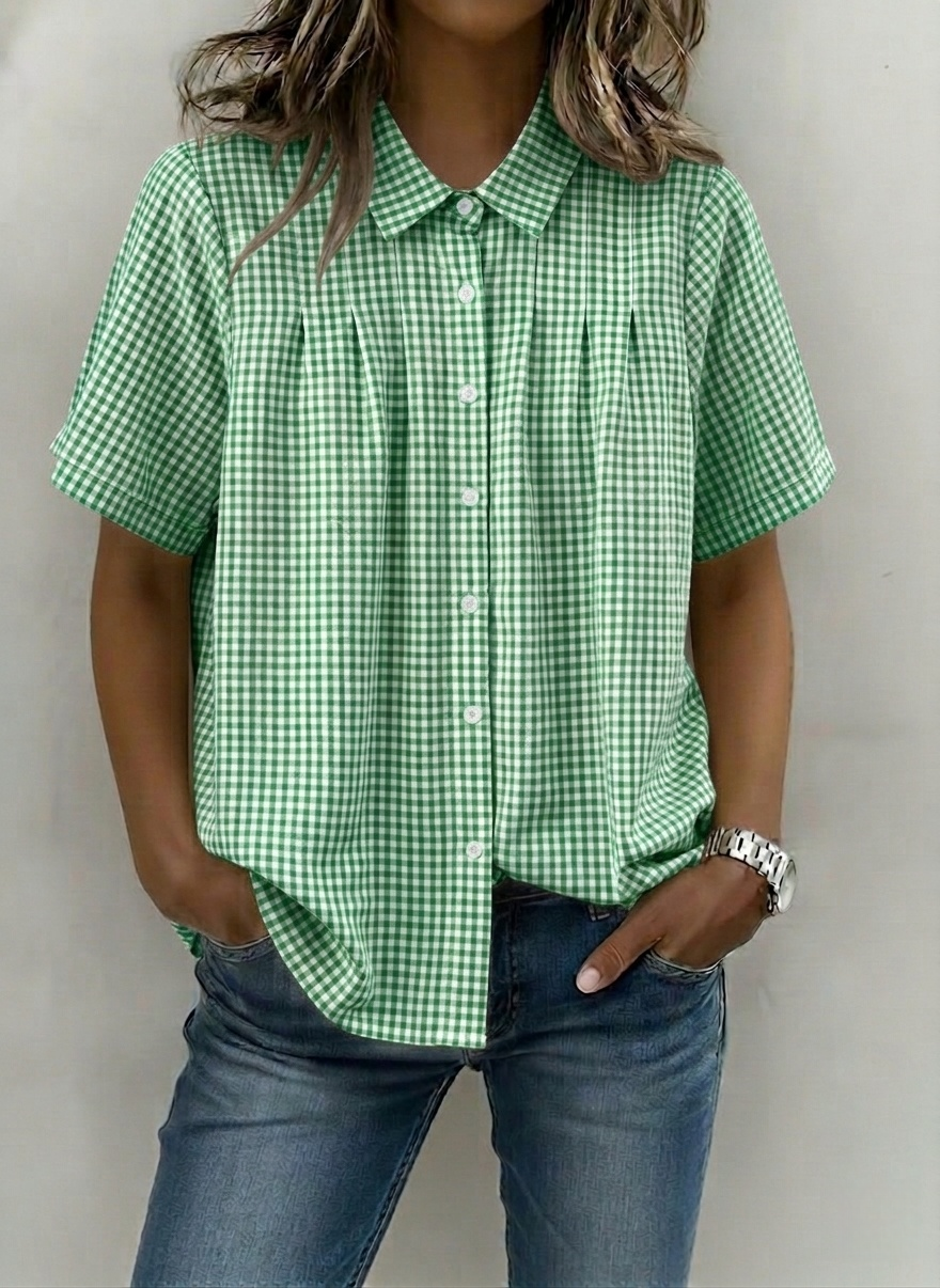 Gingham Pleated Blouse