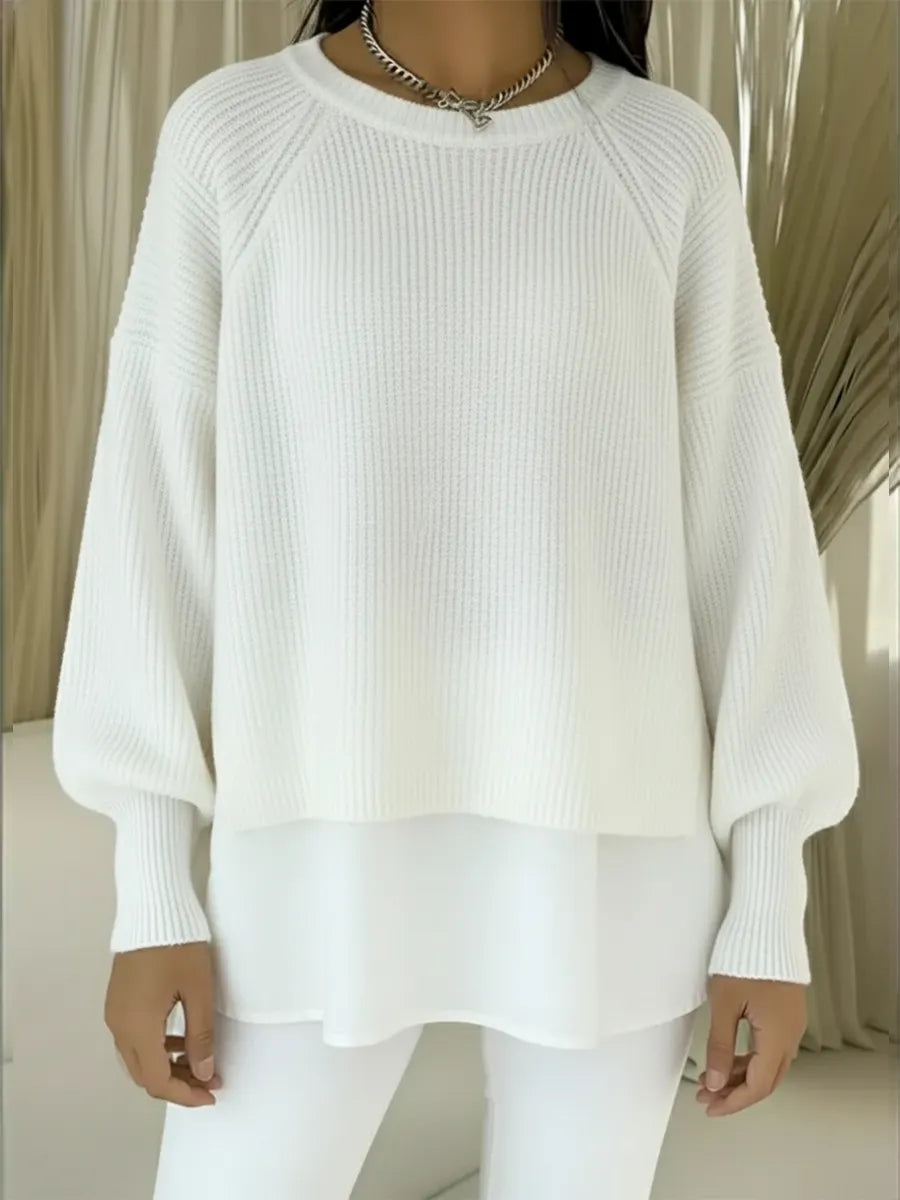 CLEARANCE SALE🔥 Women's Comfortable Patchwork Faux Two-piece Lantern Sleeve Sweater