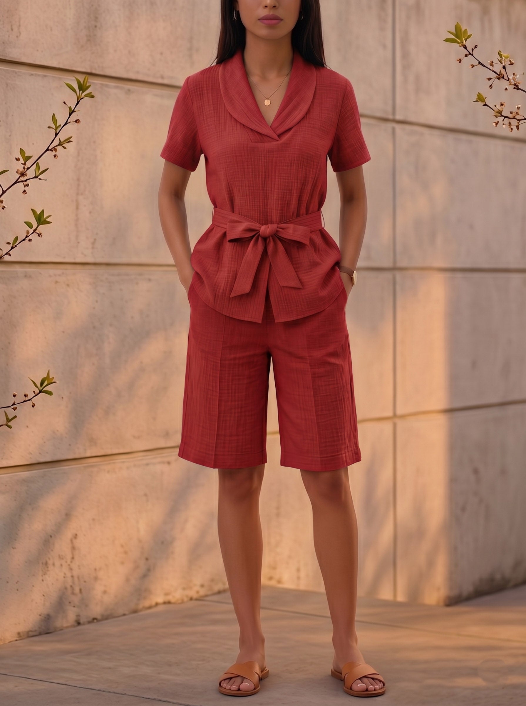 New Arrivals🔥 Linen-Textured Belted Safari Set