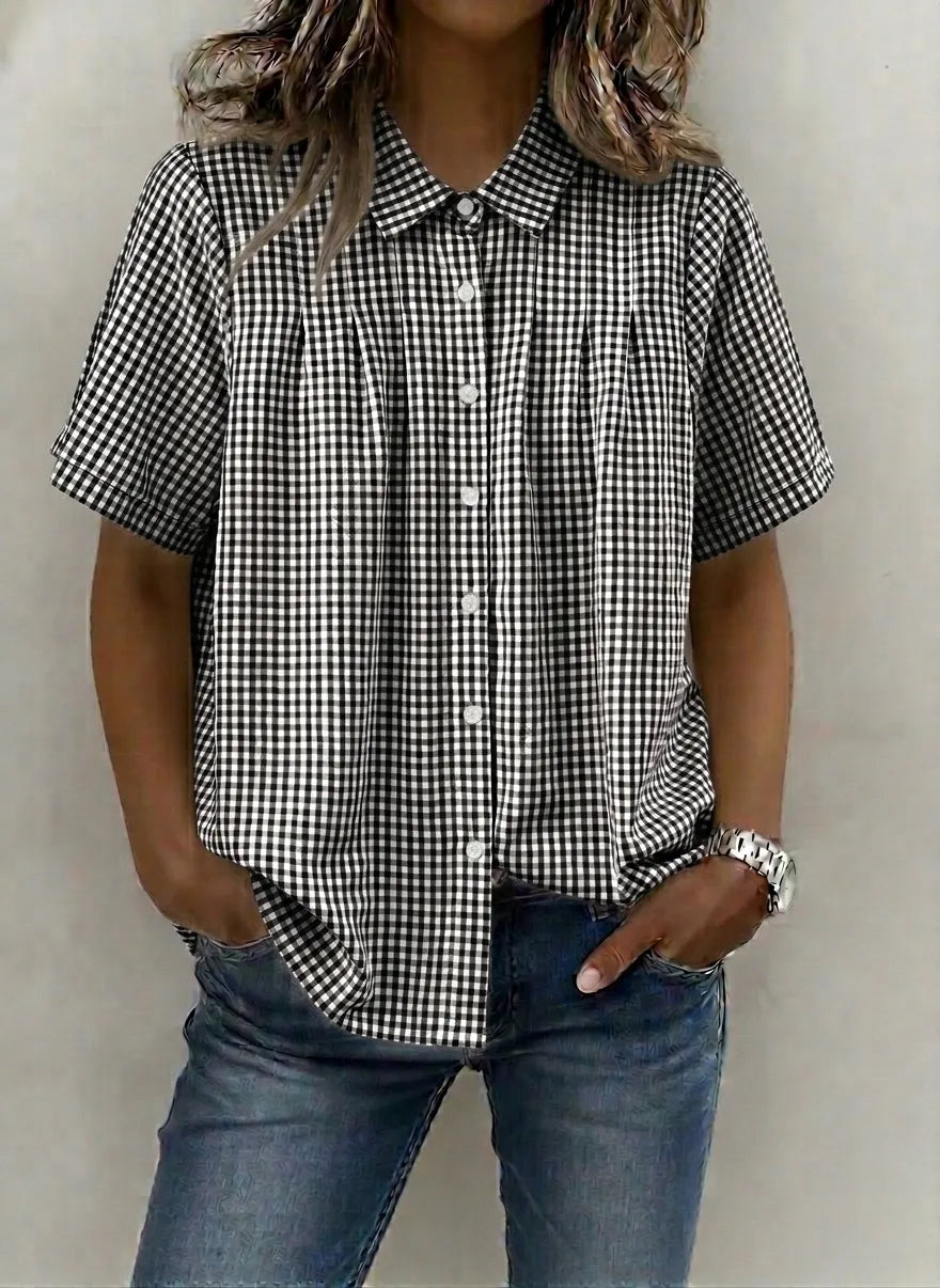 Gingham Pleated Blouse