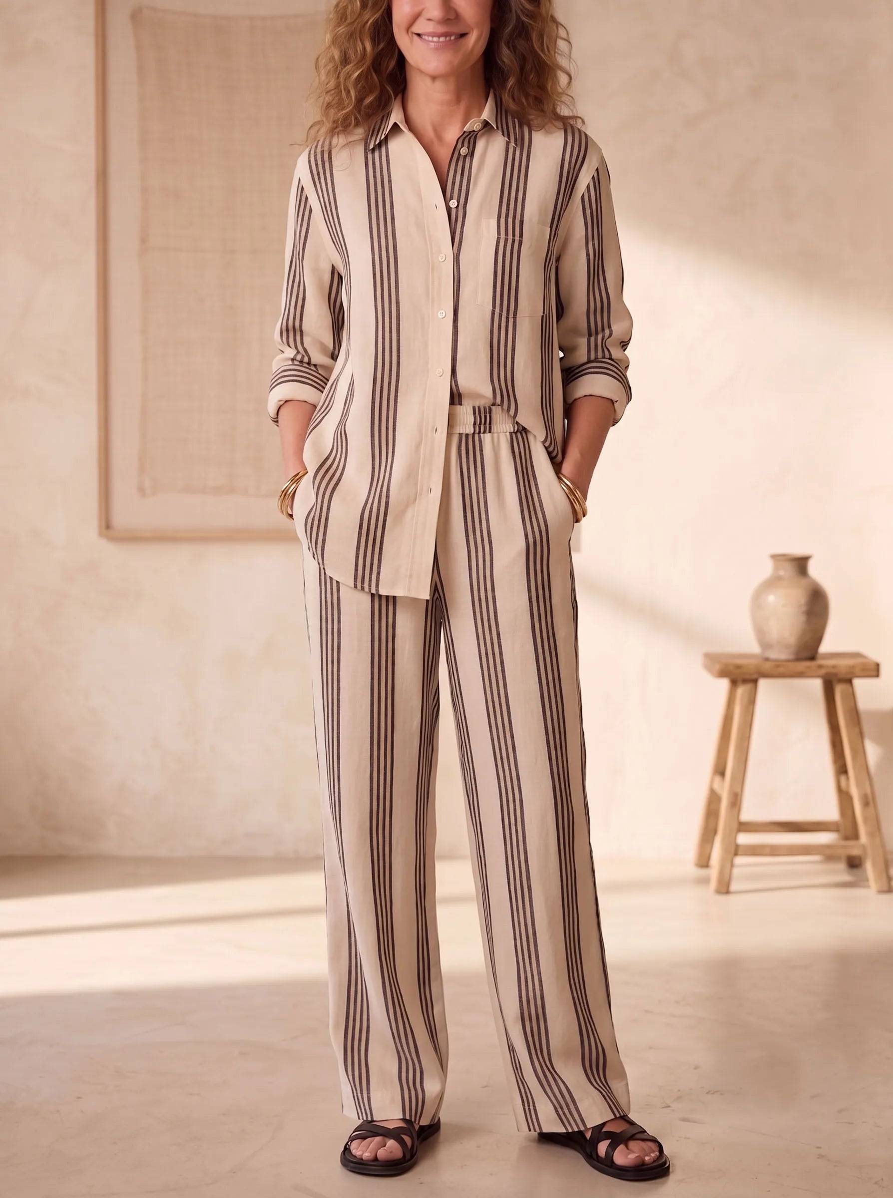 Linen Blend Striped Set