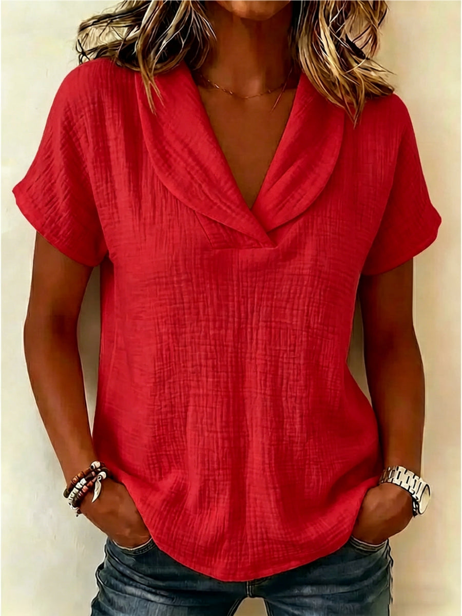 CLEARANCE SALE🔥 The "Cloud-Soft" Airy Linen-Texture V-Neck Blouse