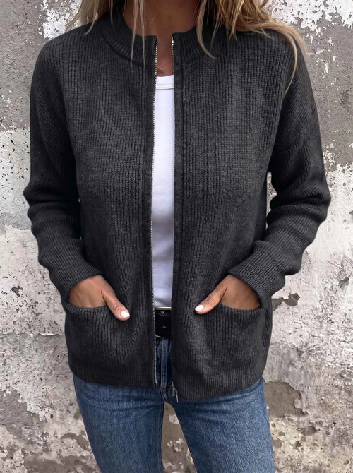 CLEARANCE SALE🔥 Round Neck Ribbed Knit Zip Jacket