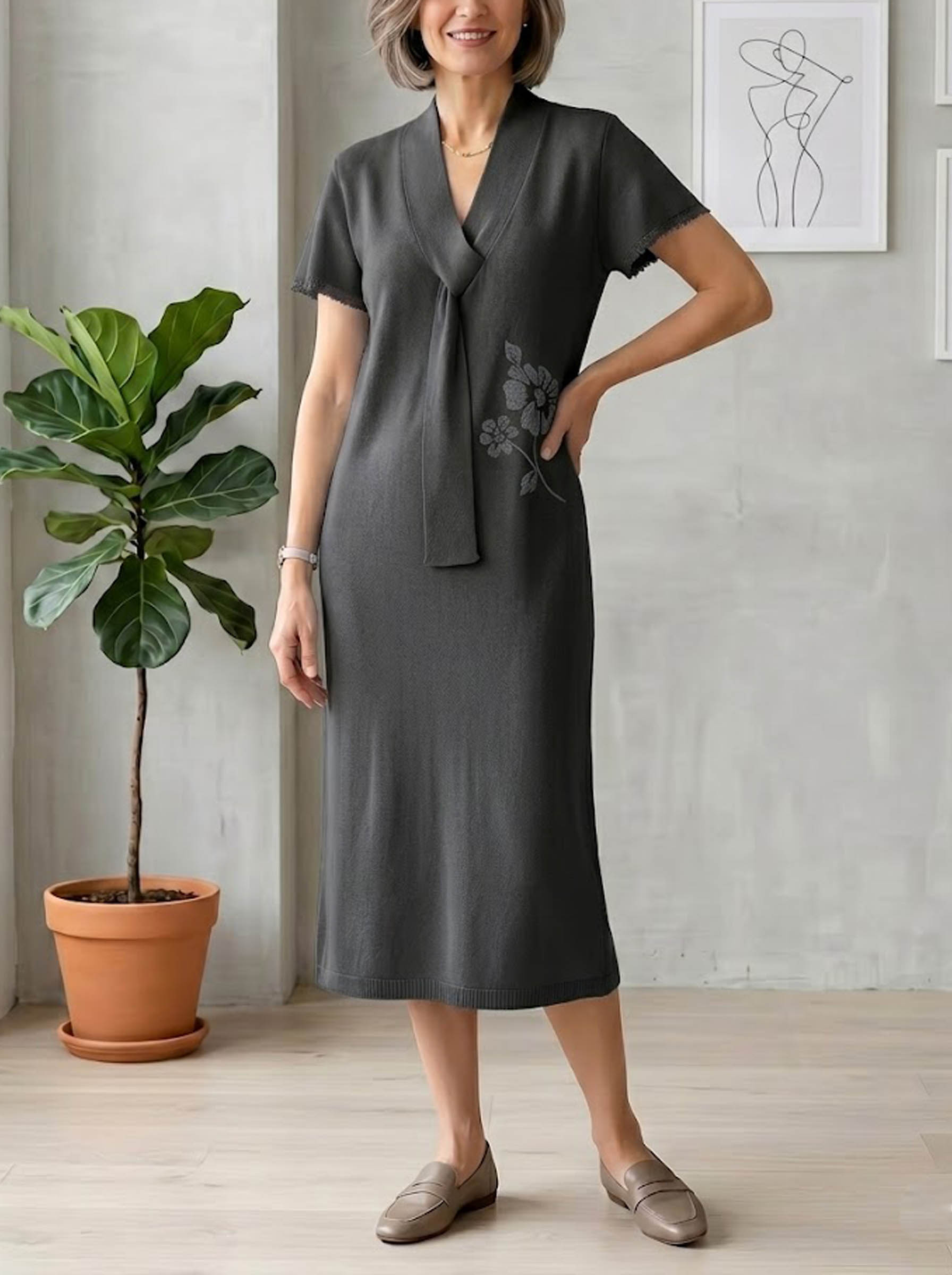 NEW ARRIVALS🔥 The "Serene Breeze" Knit Tie-Neck Midi Dress