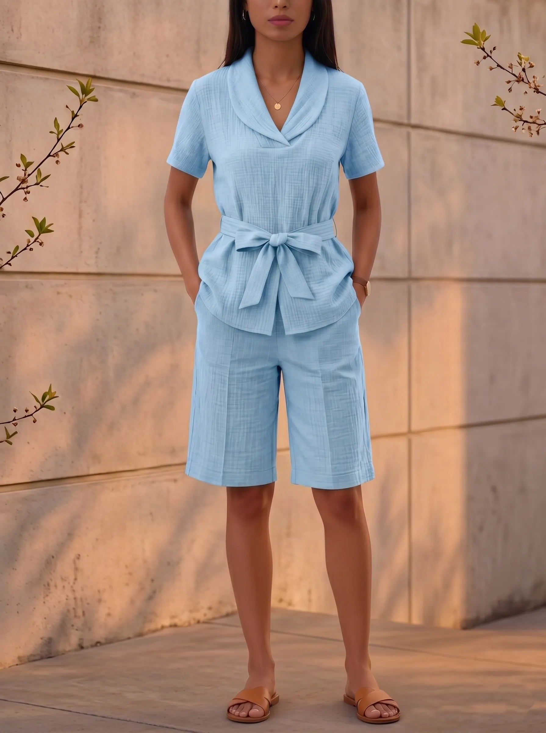 New Arrivals🔥 Linen-Textured Belted Safari Set