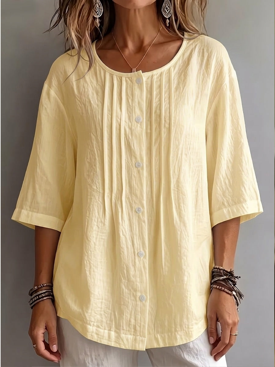 CLEARANCE SALE🔥 Effortless Pleated Cotton-Linen Blouse