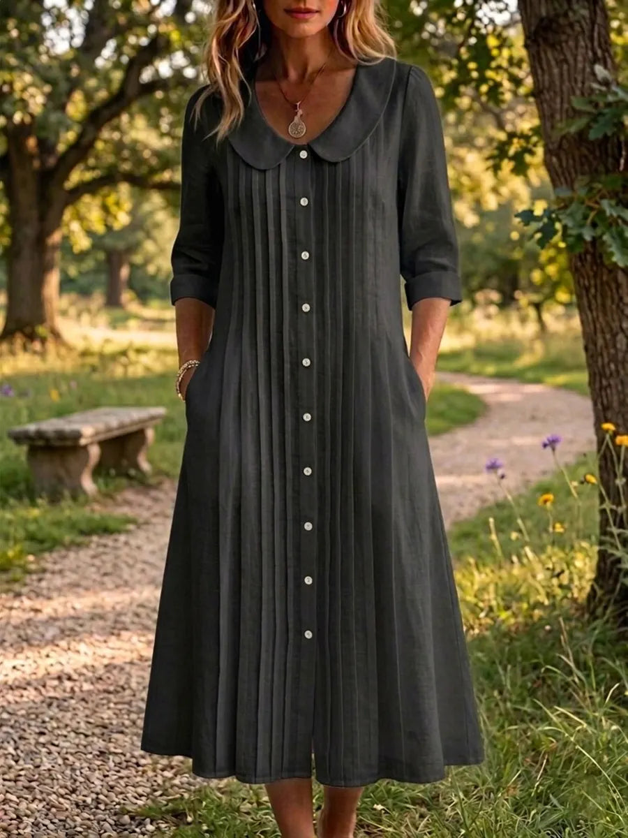 New Arrivals🔥 Women's Peter Pan Collar Casual Loose Pleated Cotton And Linen Dress Linen maxi Dresses