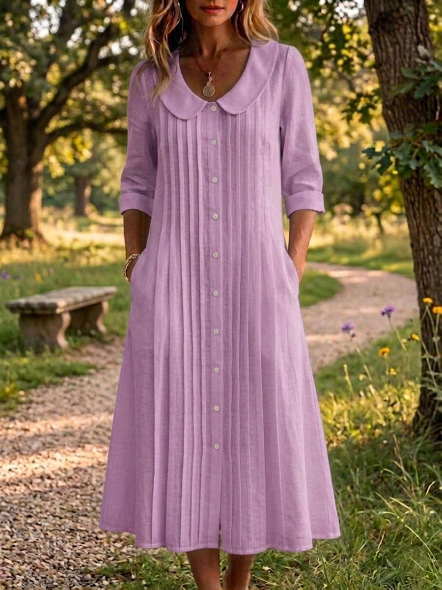 New Arrivals🔥 Women's Peter Pan Collar Casual Loose Pleated Cotton And Linen Dress Linen maxi Dresses