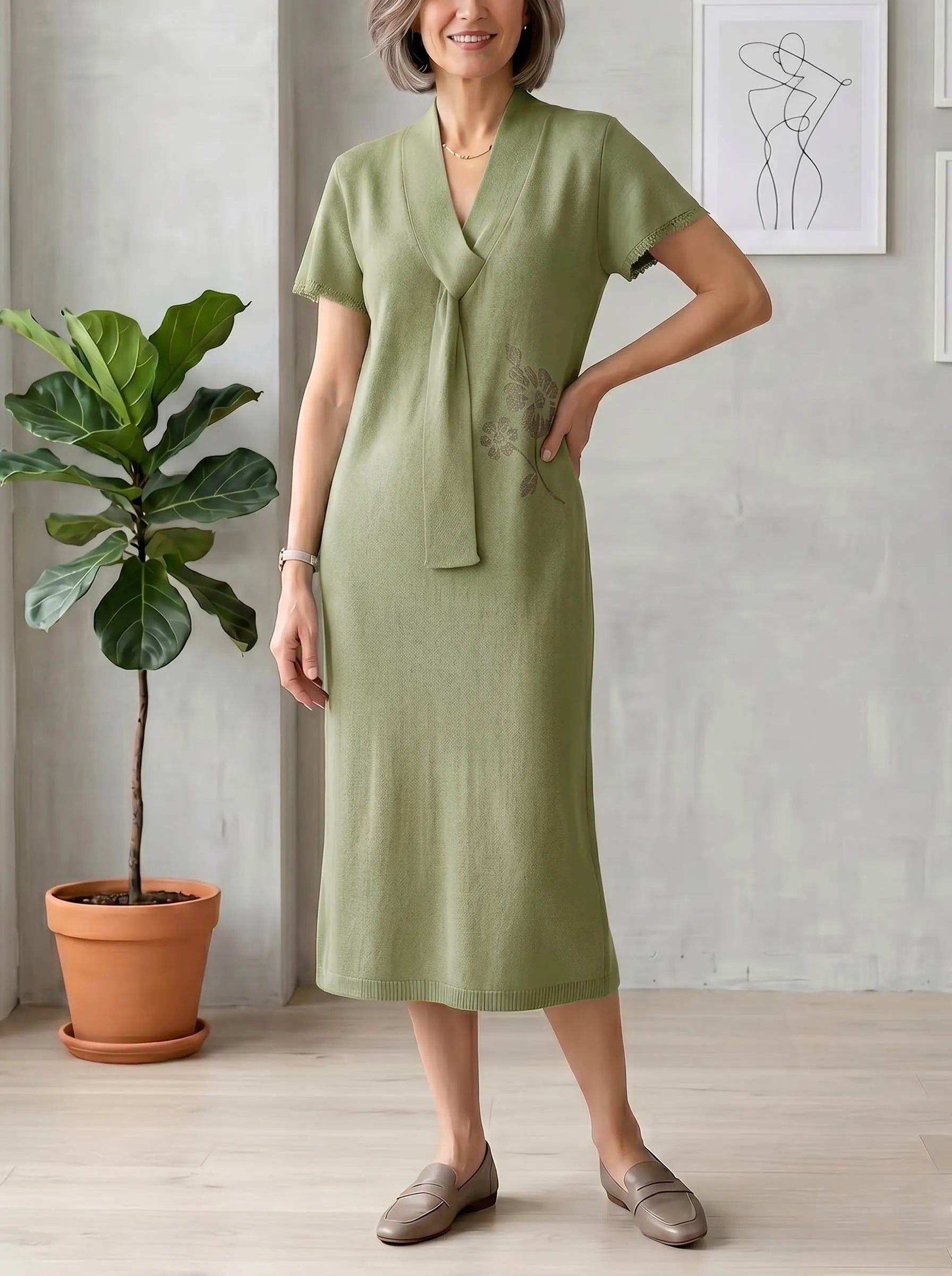NEW ARRIVALS🔥 The "Serene Breeze" Knit Tie-Neck Midi Dress