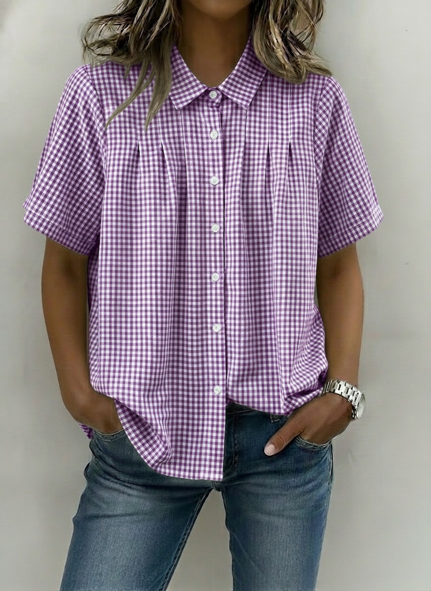Gingham Pleated Blouse