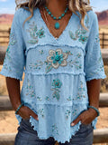 Vintage Art  Patchwork Cotton Linen Shirt