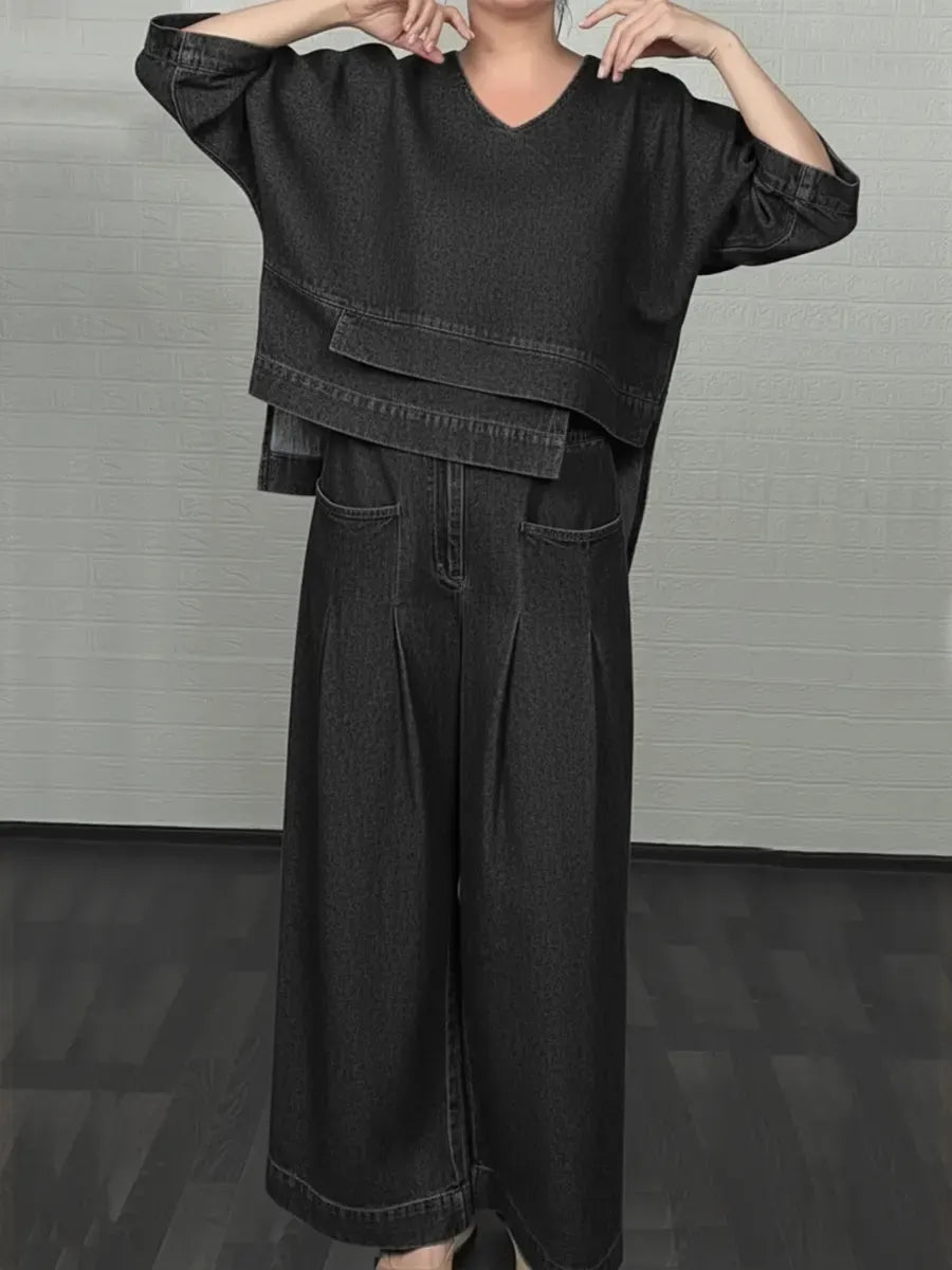 New Arrivals🔥 Women's Casual Denim Cotton Top and Pants Two-piece Set