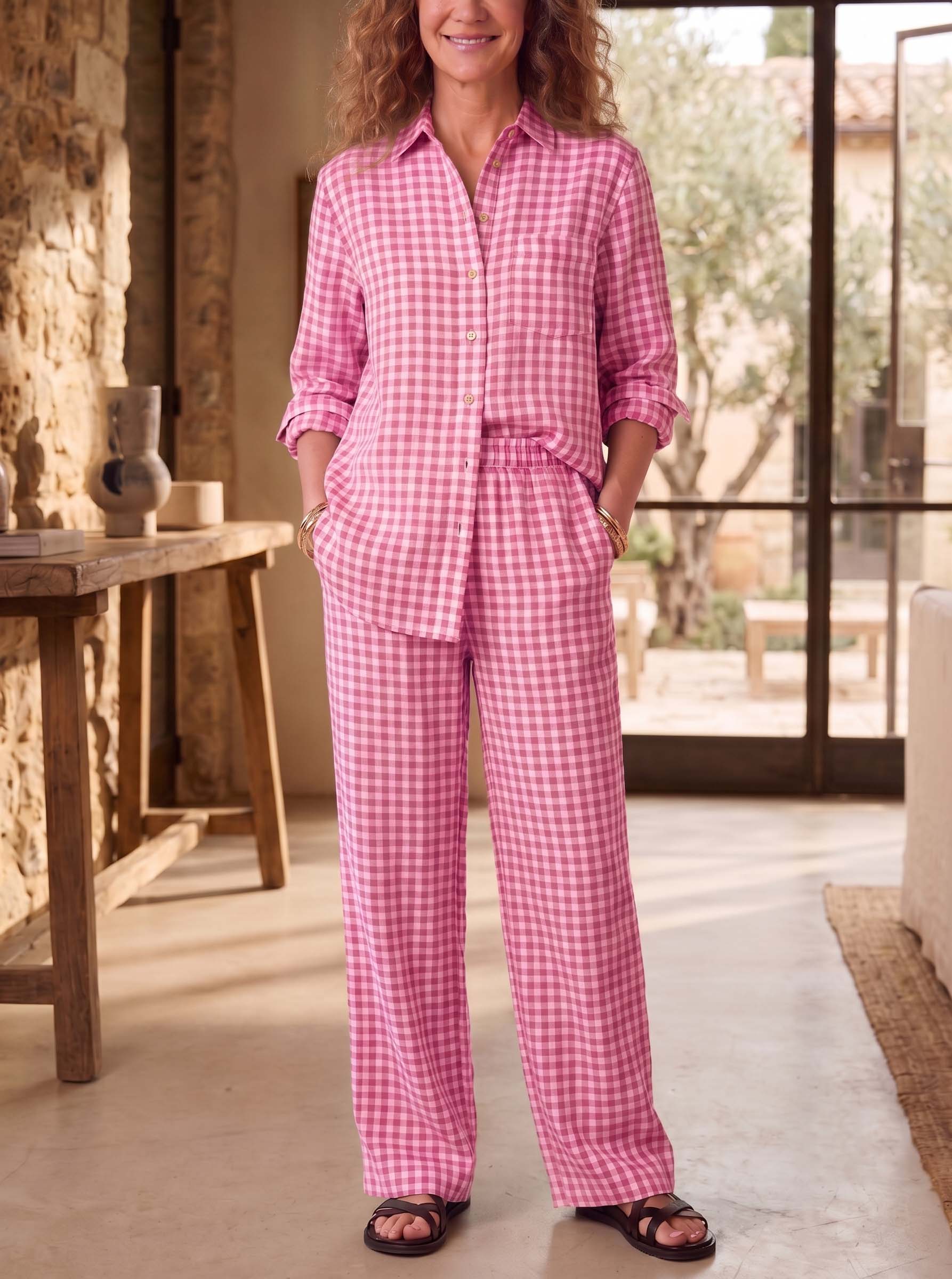 Linen Blend Gingham Set