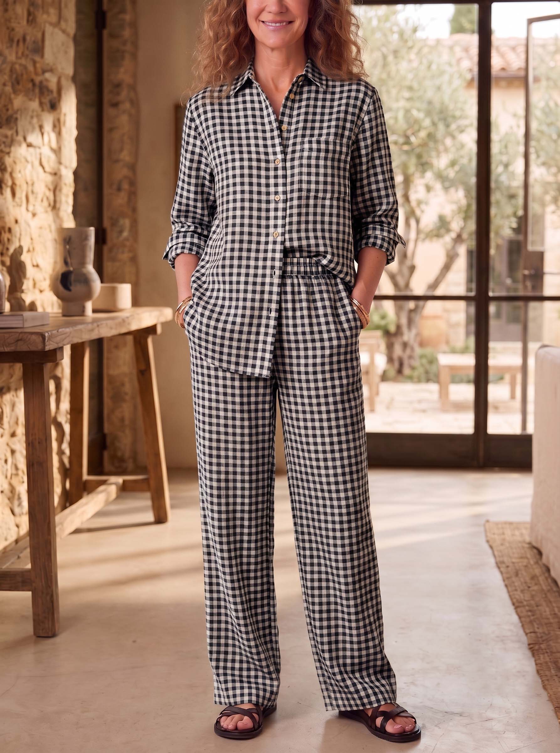 Linen Blend Gingham Set
