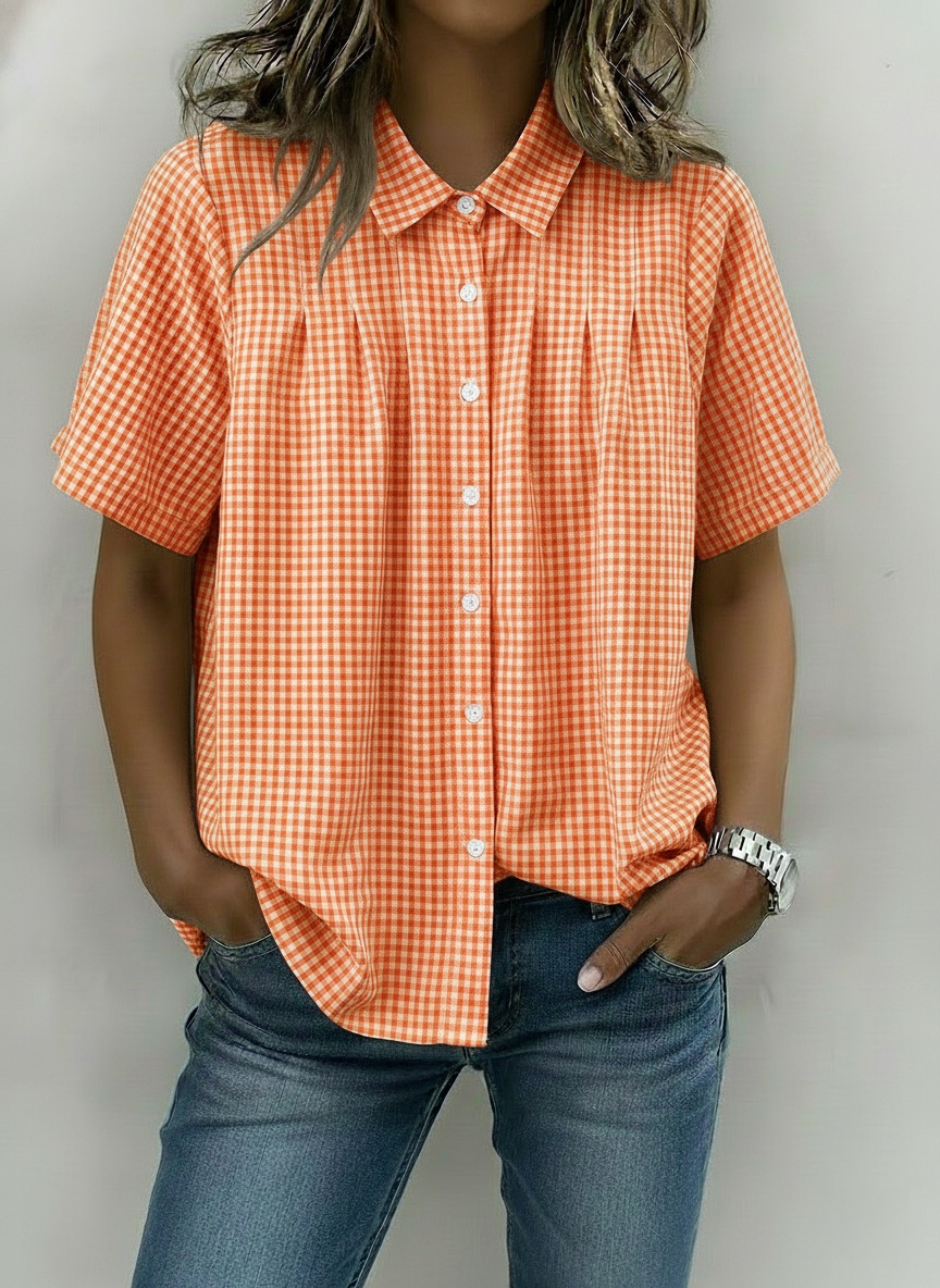 Gingham Pleated Blouse