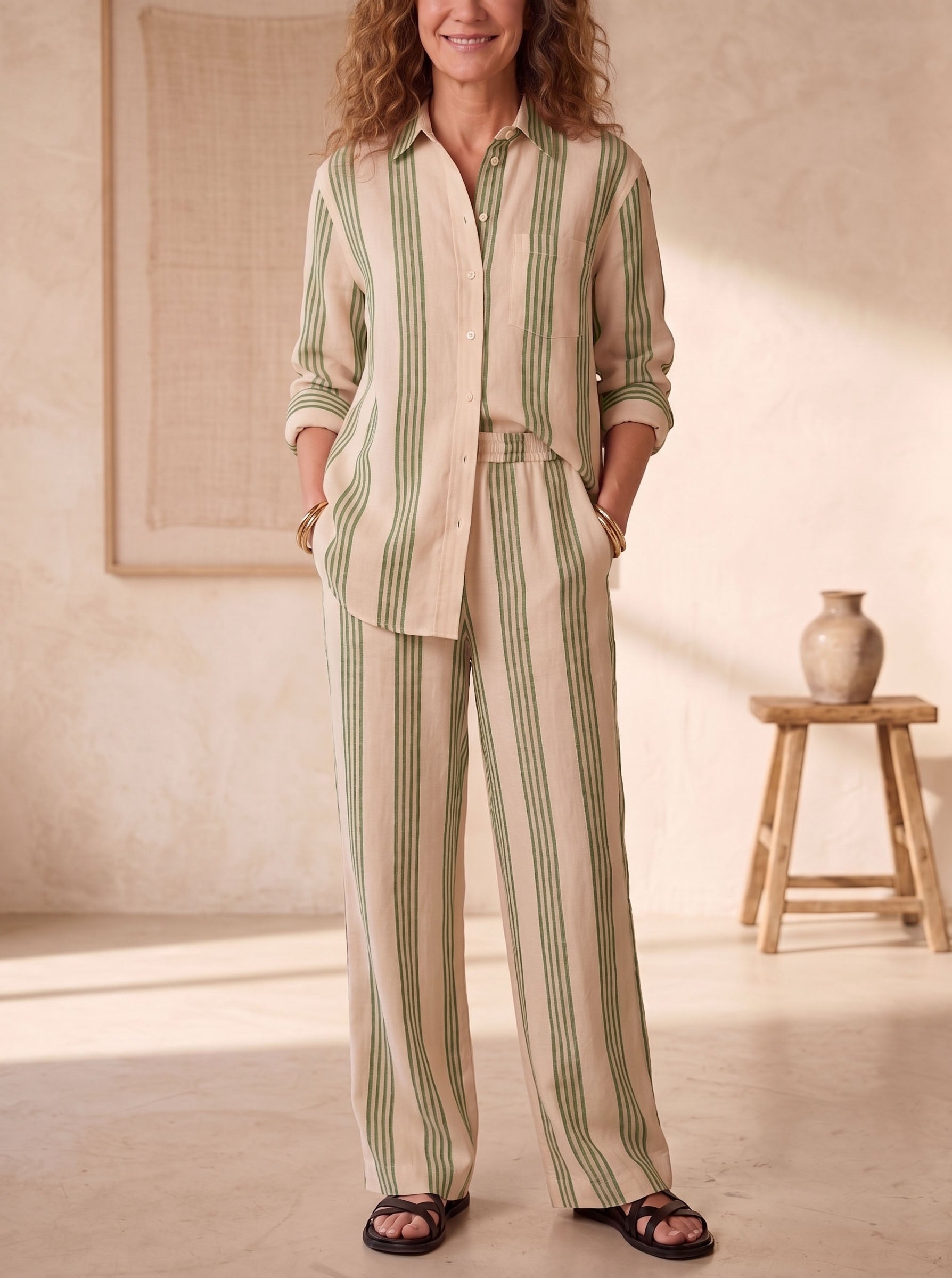 Linen Blend Striped Set