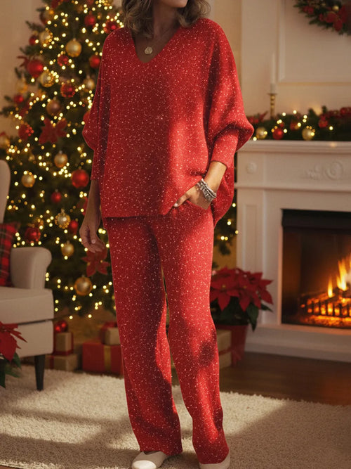 CLEARANCE SALE🔥 Christmas Sparkling V-neck Knit Top And Pants Two-piece Set