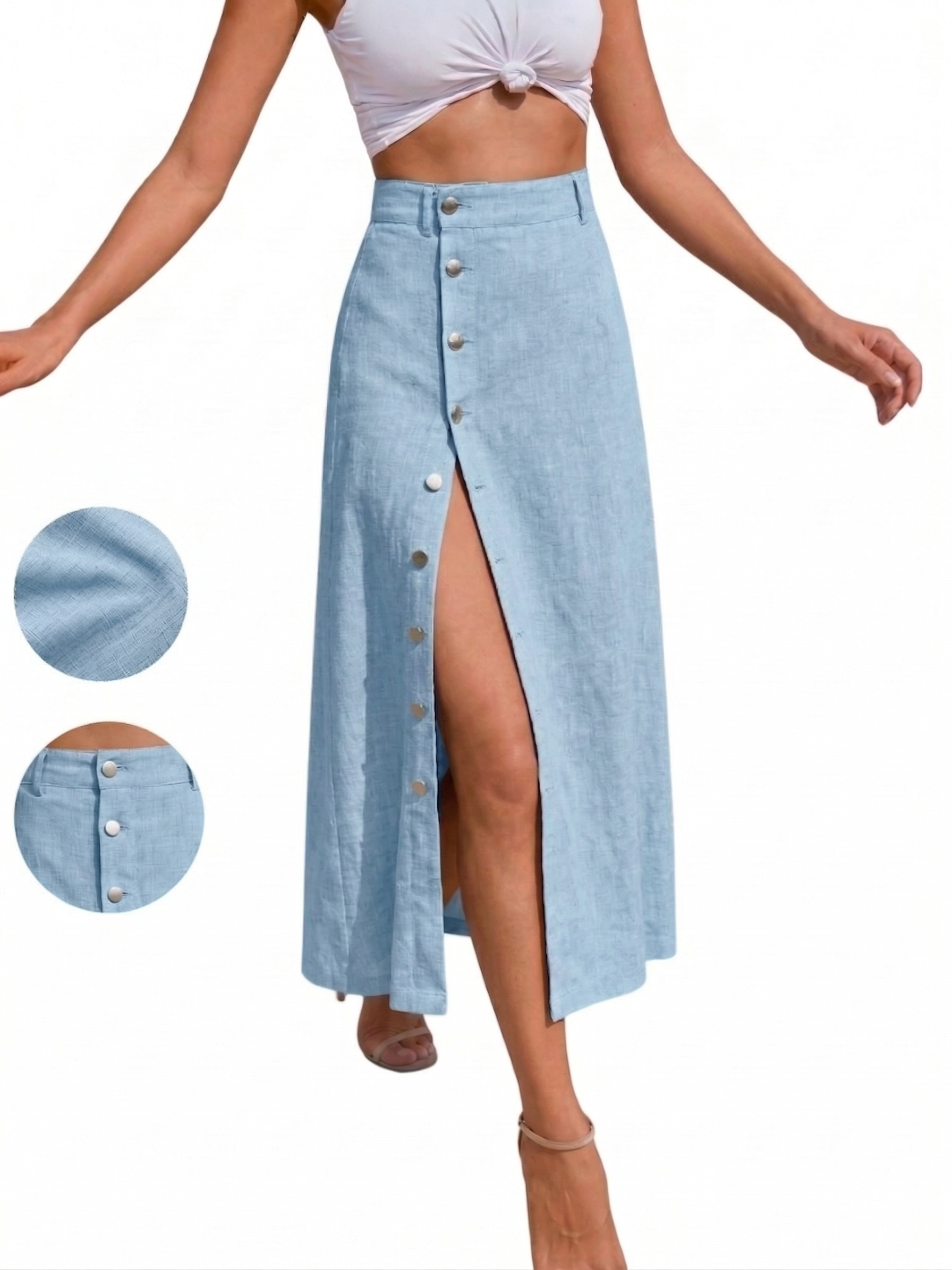 New Arrivals🔥 Women's Button Cotton and linen dress Ladies Bottoms for All Seasons