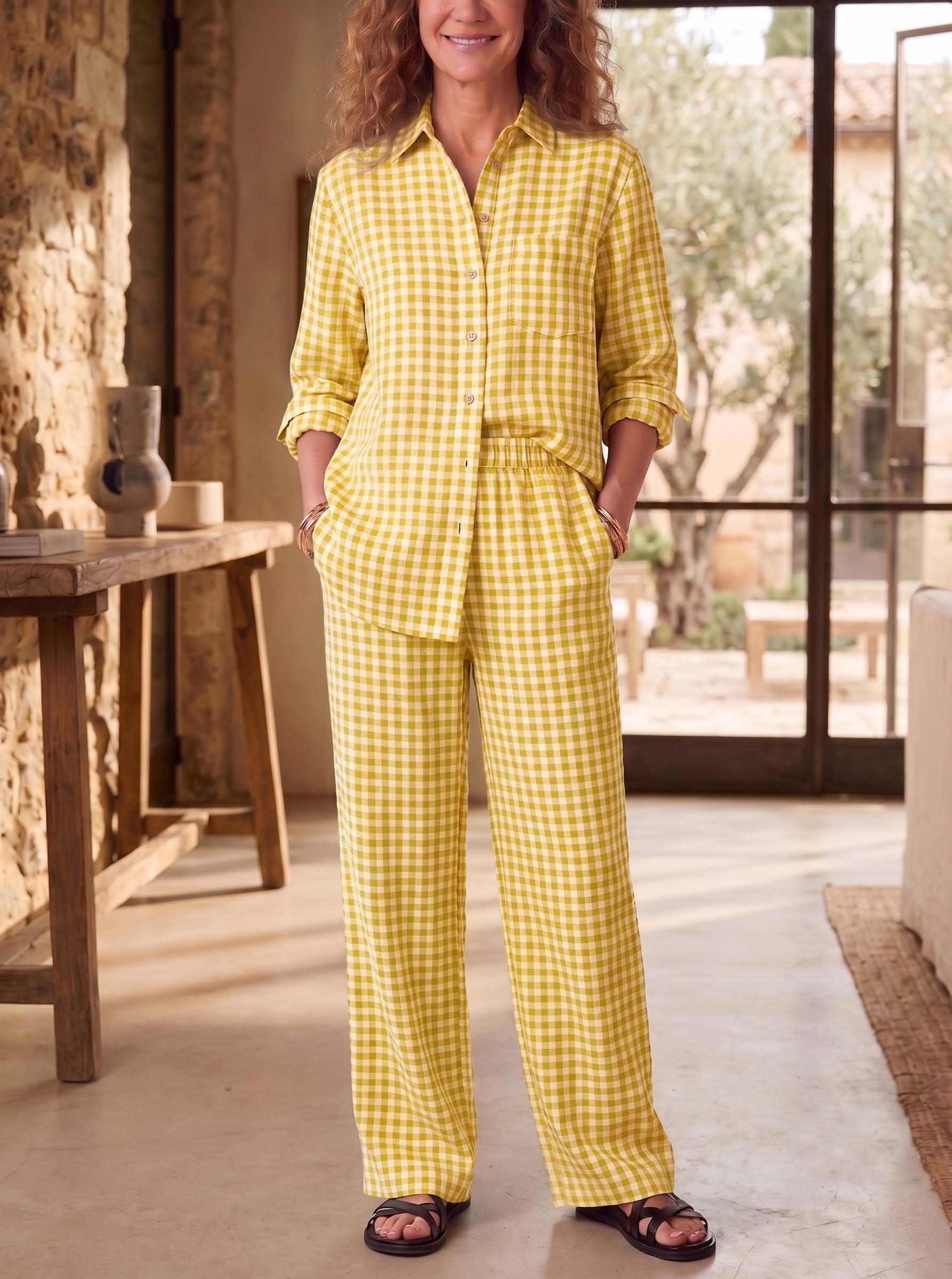 Linen Blend Gingham Set