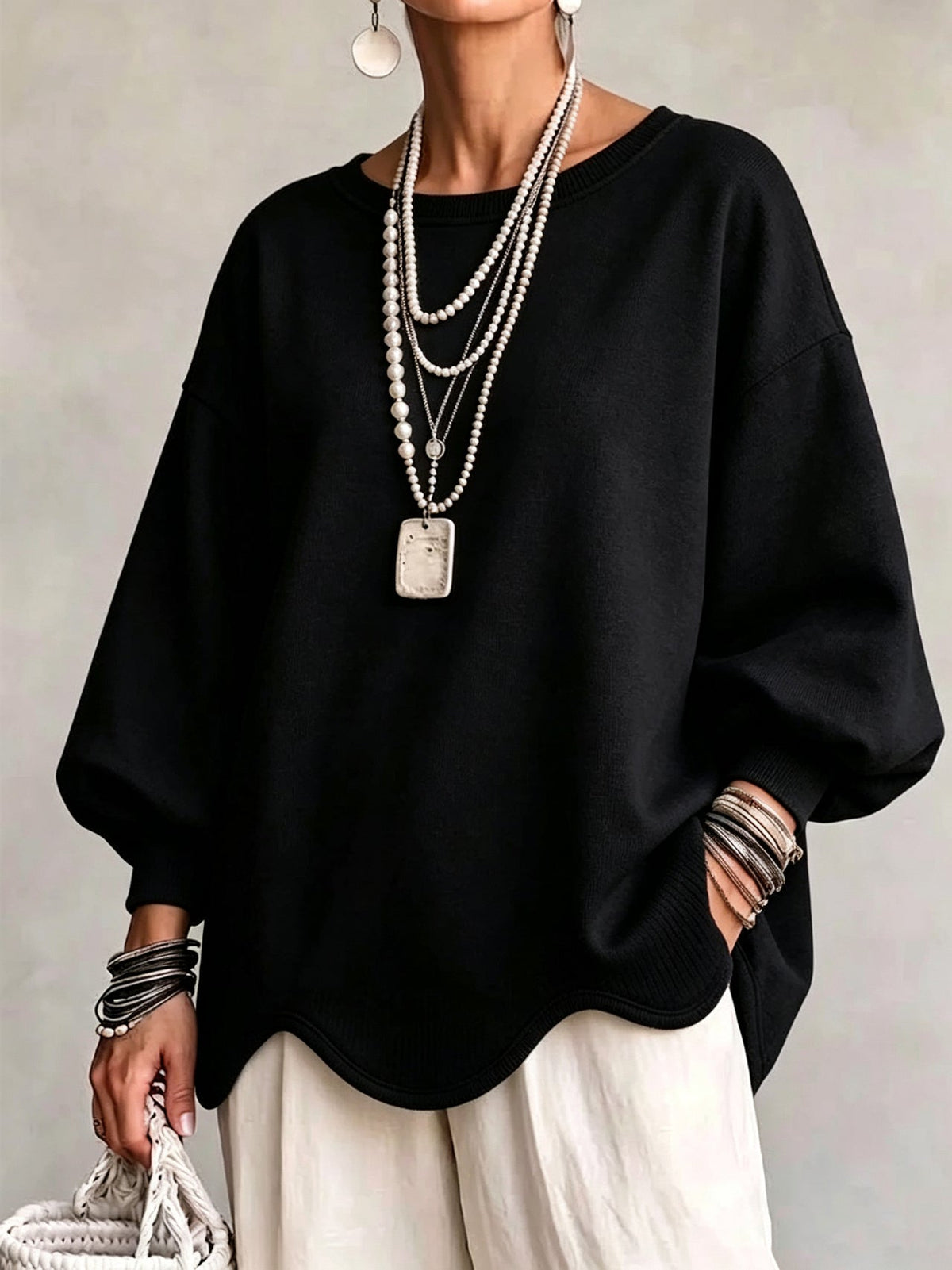 Oversized Sweatshirt With A Wavy Hem