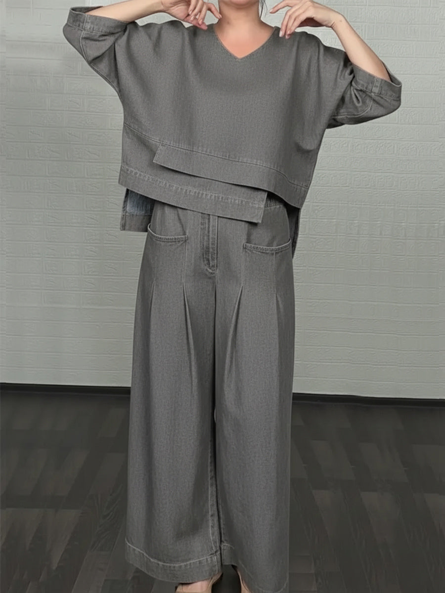 New Arrivals🔥 Women's Casual Denim Cotton Top and Pants Two-piece Set