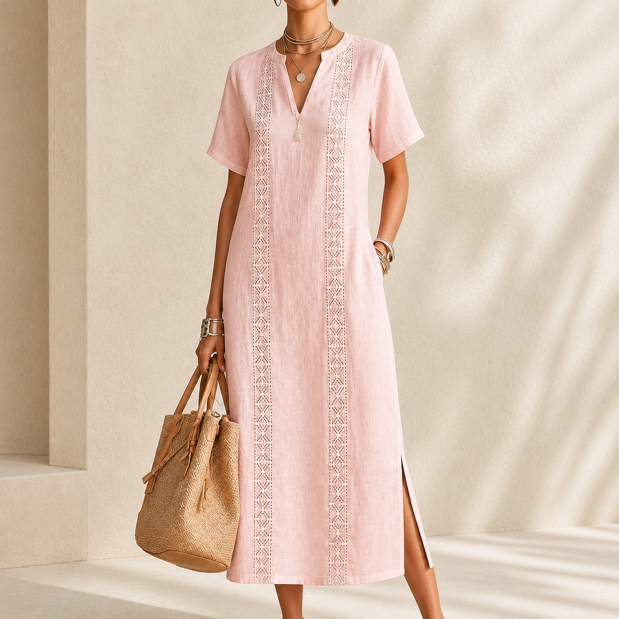 Boho Chic Embroidered V-Neck Midi Dress – Effortless Elegance for Every Occasion