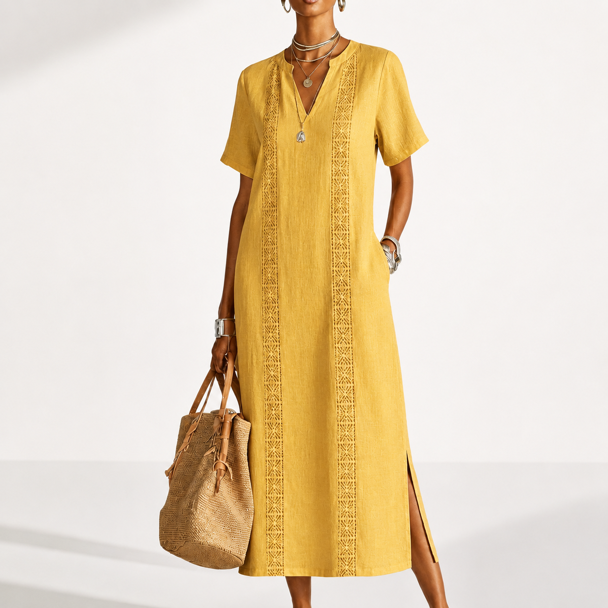 Boho Chic Embroidered V-Neck Midi Dress – Effortless Elegance for Every Occasion