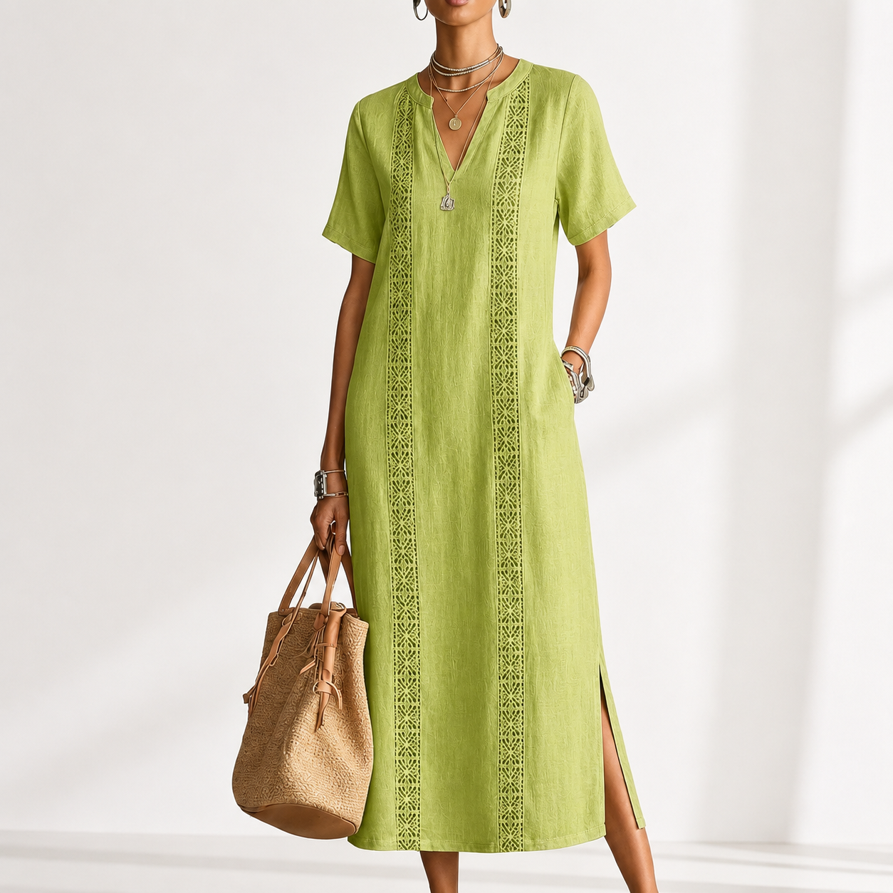 Boho Chic Embroidered V-Neck Midi Dress – Effortless Elegance for Every Occasion