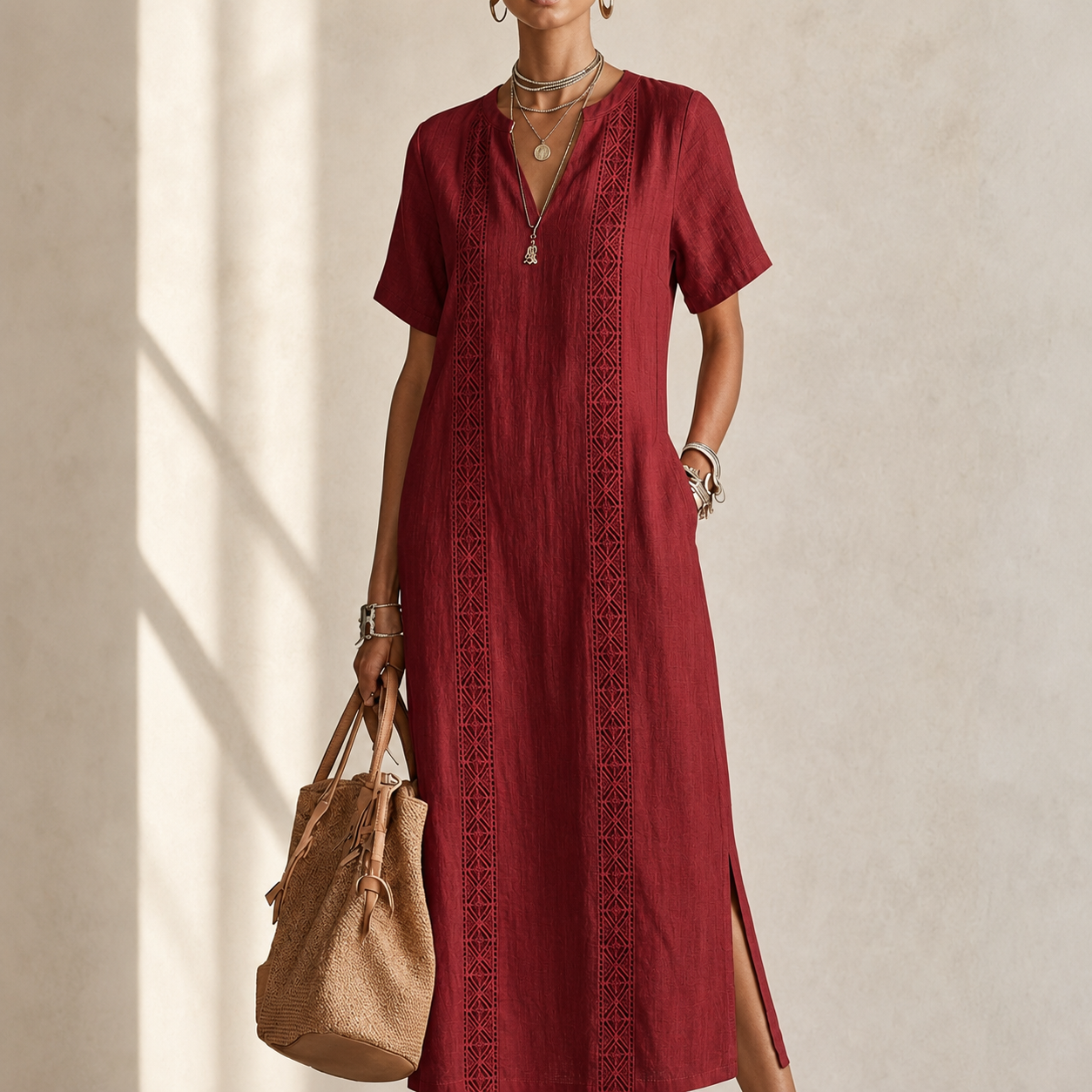Boho Chic Embroidered V-Neck Midi Dress – Effortless Elegance for Every Occasion
