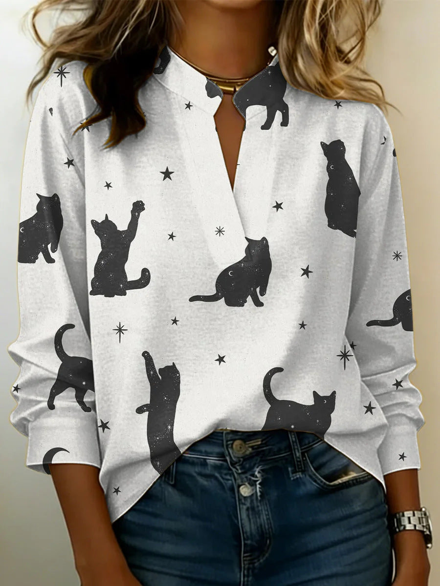 🔥 LIMITED TIME OFFER – 60% OFF TODAY ONLY  Minimalist V-neck Cotton Shirt Print Top