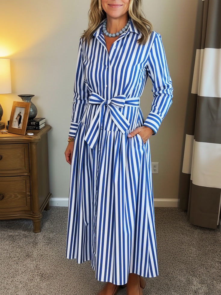 New Arrivals🔥 Classic Striped Shirtdress with Tie Belt