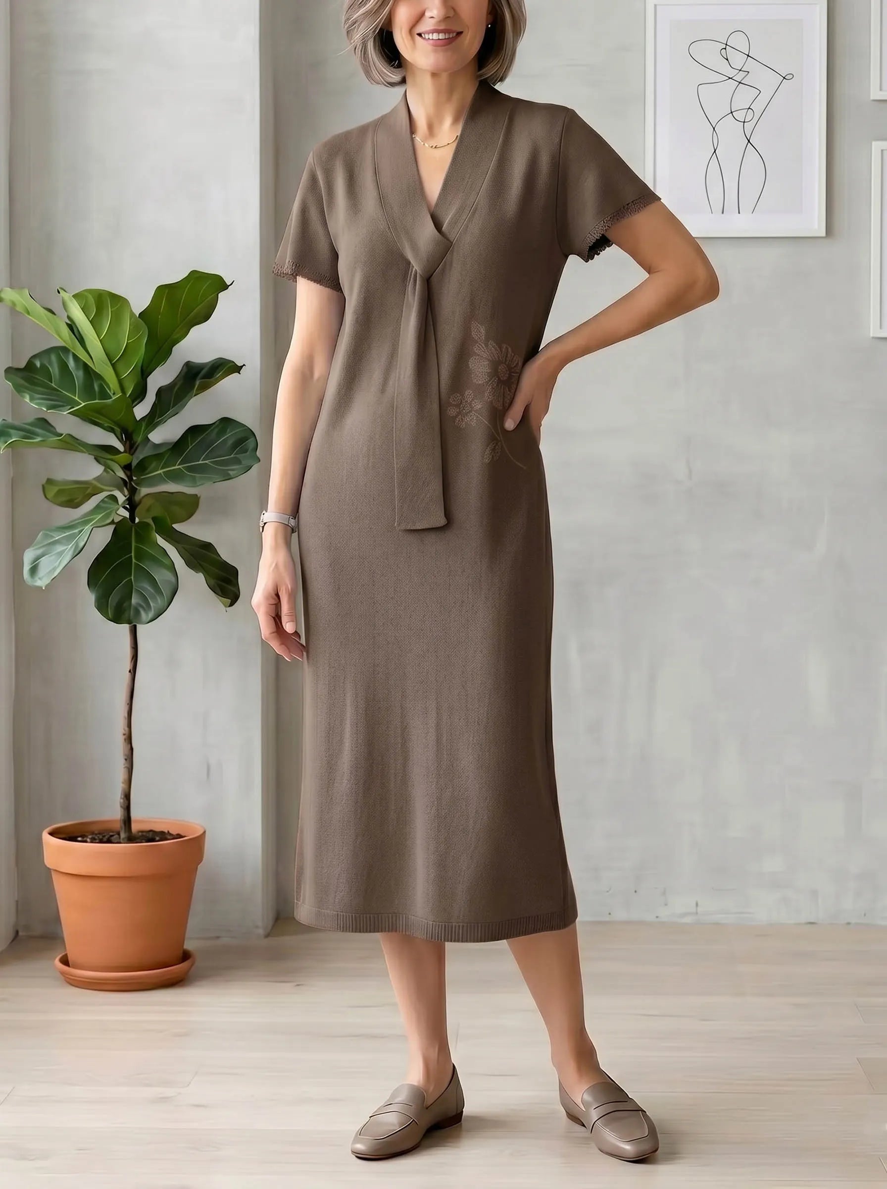 NEW ARRIVALS🔥 The "Serene Breeze" Knit Tie-Neck Midi Dress