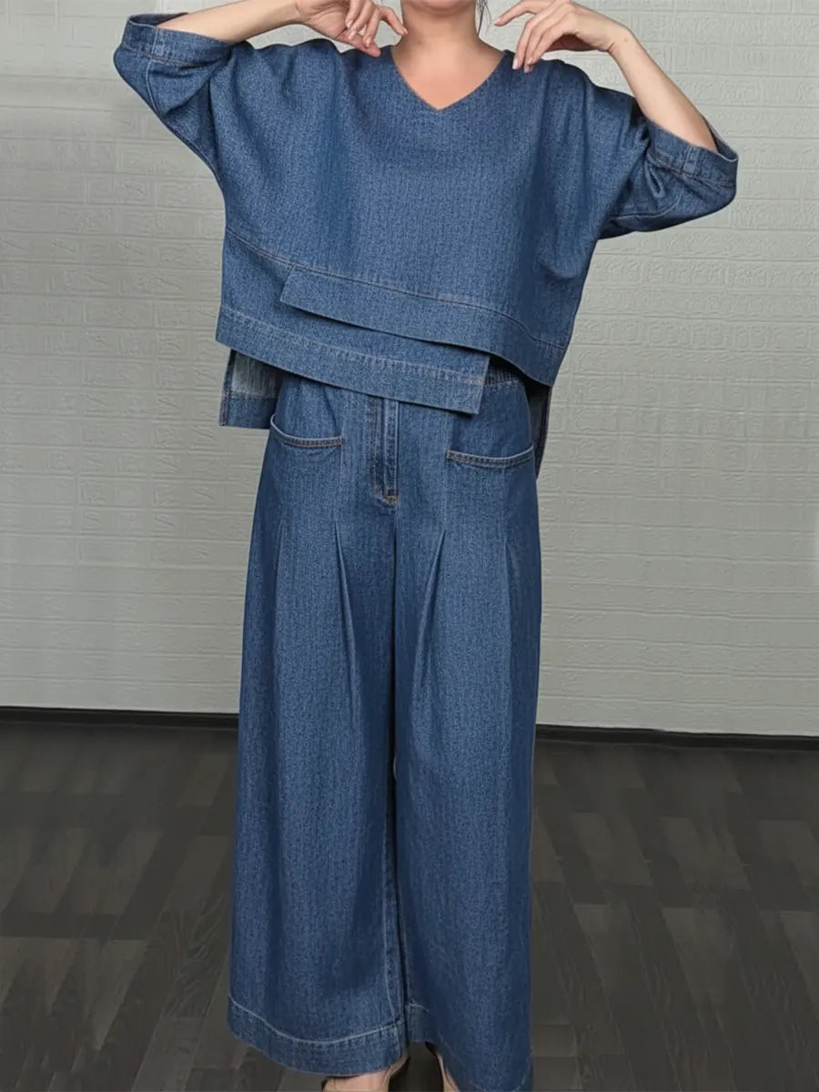 New Arrivals🔥 Women's Casual Denim Cotton Top and Pants Two-piece Set