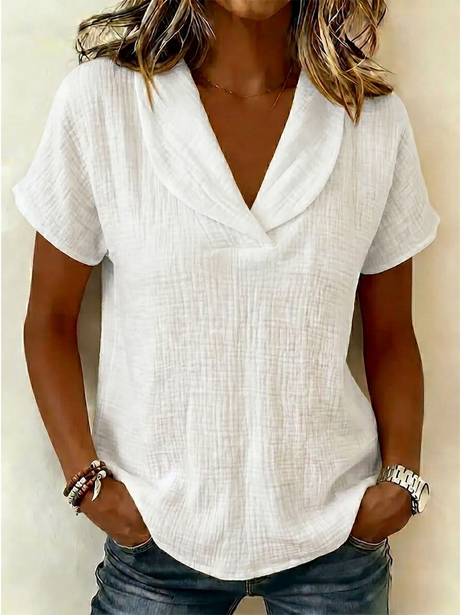 CLEARANCE SALE🔥 The "Cloud-Soft" Airy Linen-Texture V-Neck Blouse