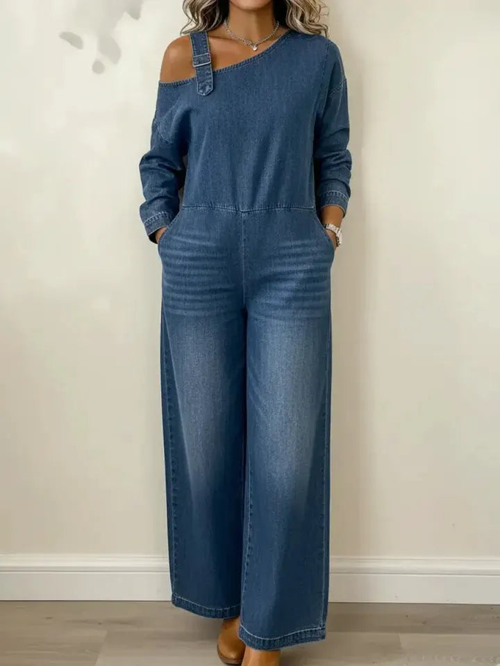 CLEARANCE SALE🔥 Women's Fashionable Off the Shoulder Denim Jumpsuit