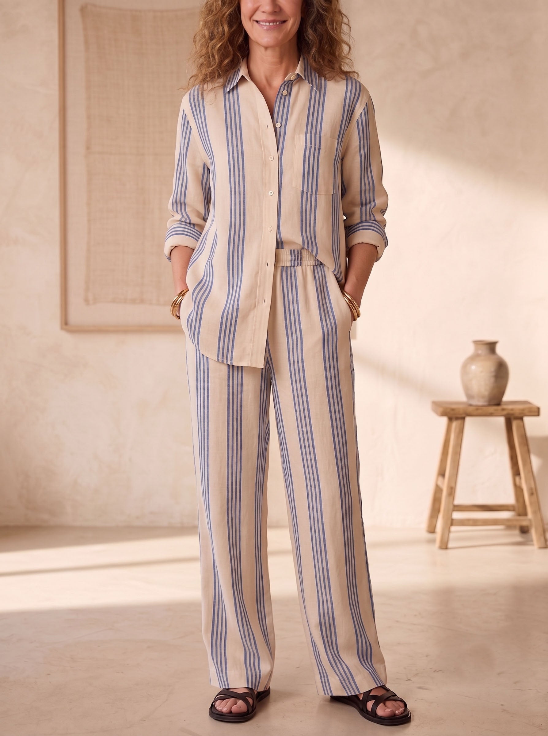 Linen Blend Striped Set