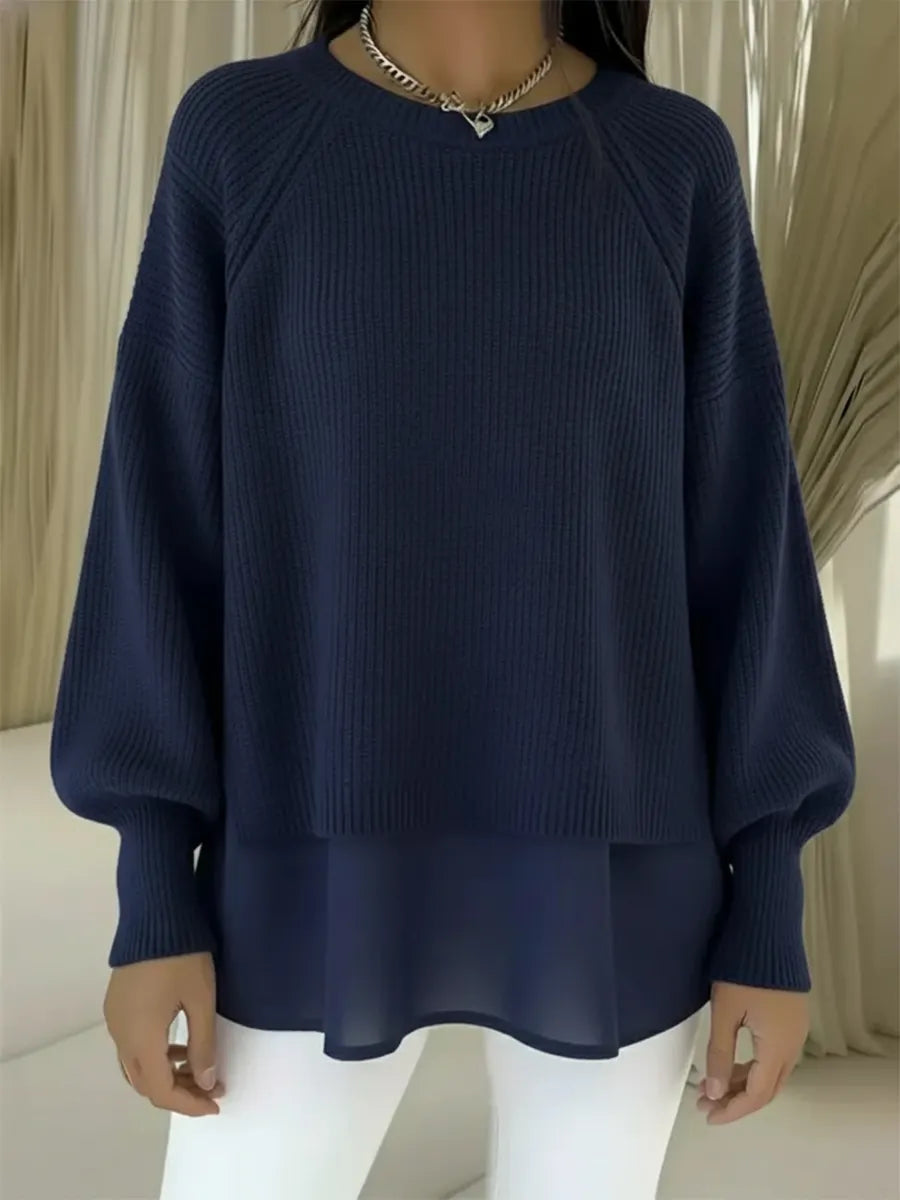CLEARANCE SALE🔥 Women's Comfortable Patchwork Faux Two-piece Lantern Sleeve Sweater