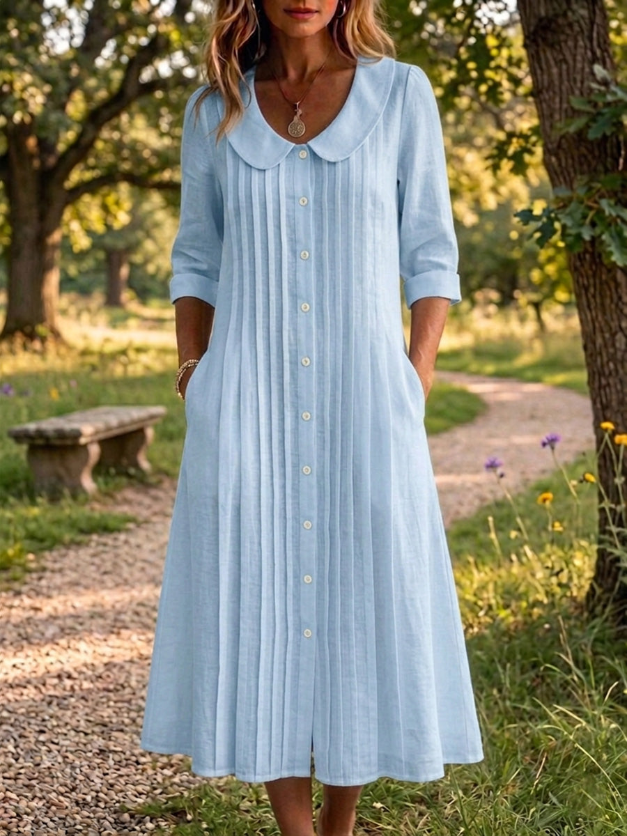 New Arrivals🔥 Women's Peter Pan Collar Casual Loose Pleated Cotton And Linen Dress Linen maxi Dresses
