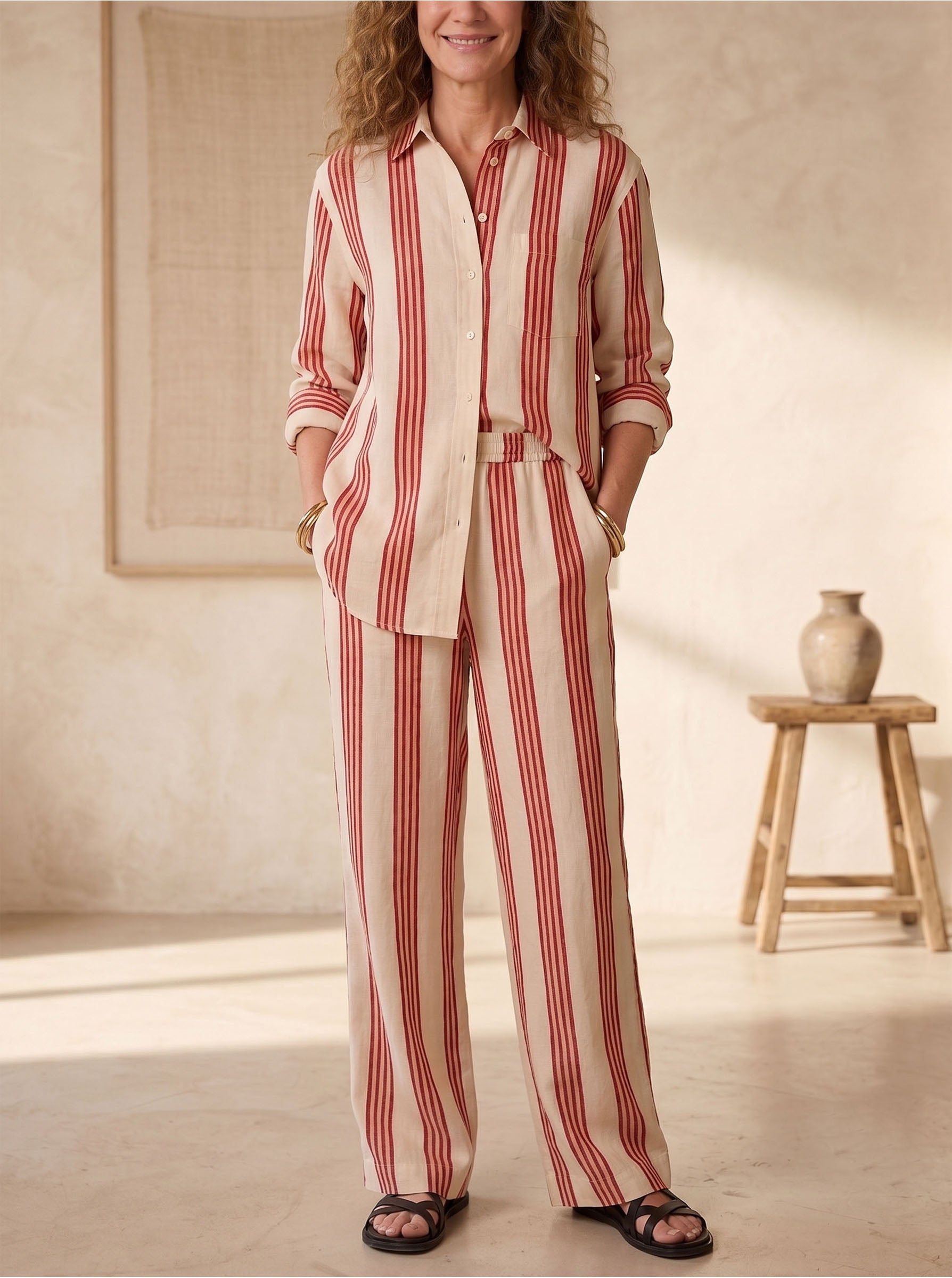 Linen Blend Striped Set