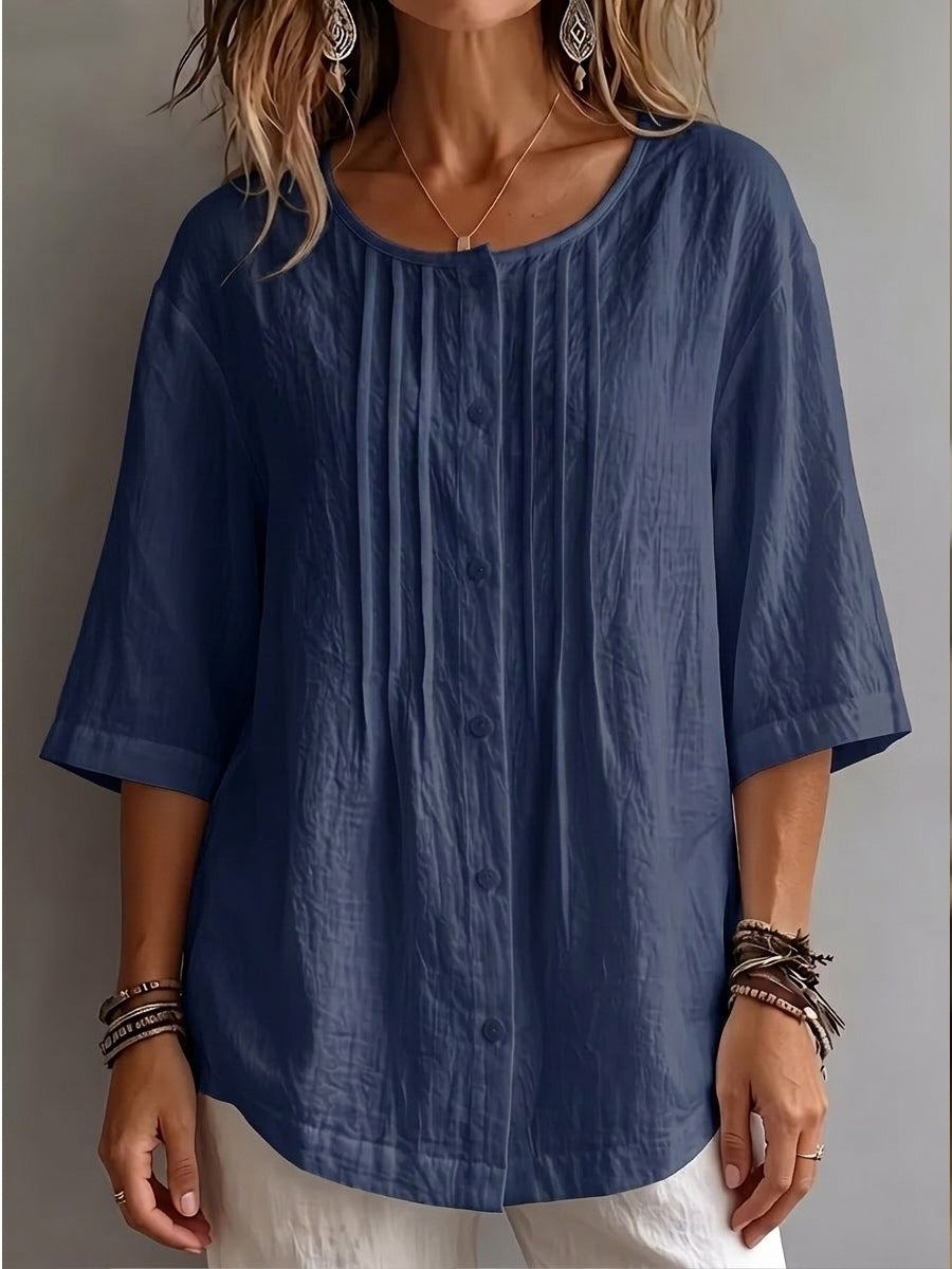 CLEARANCE SALE🔥 Effortless Pleated Cotton-Linen Blouse