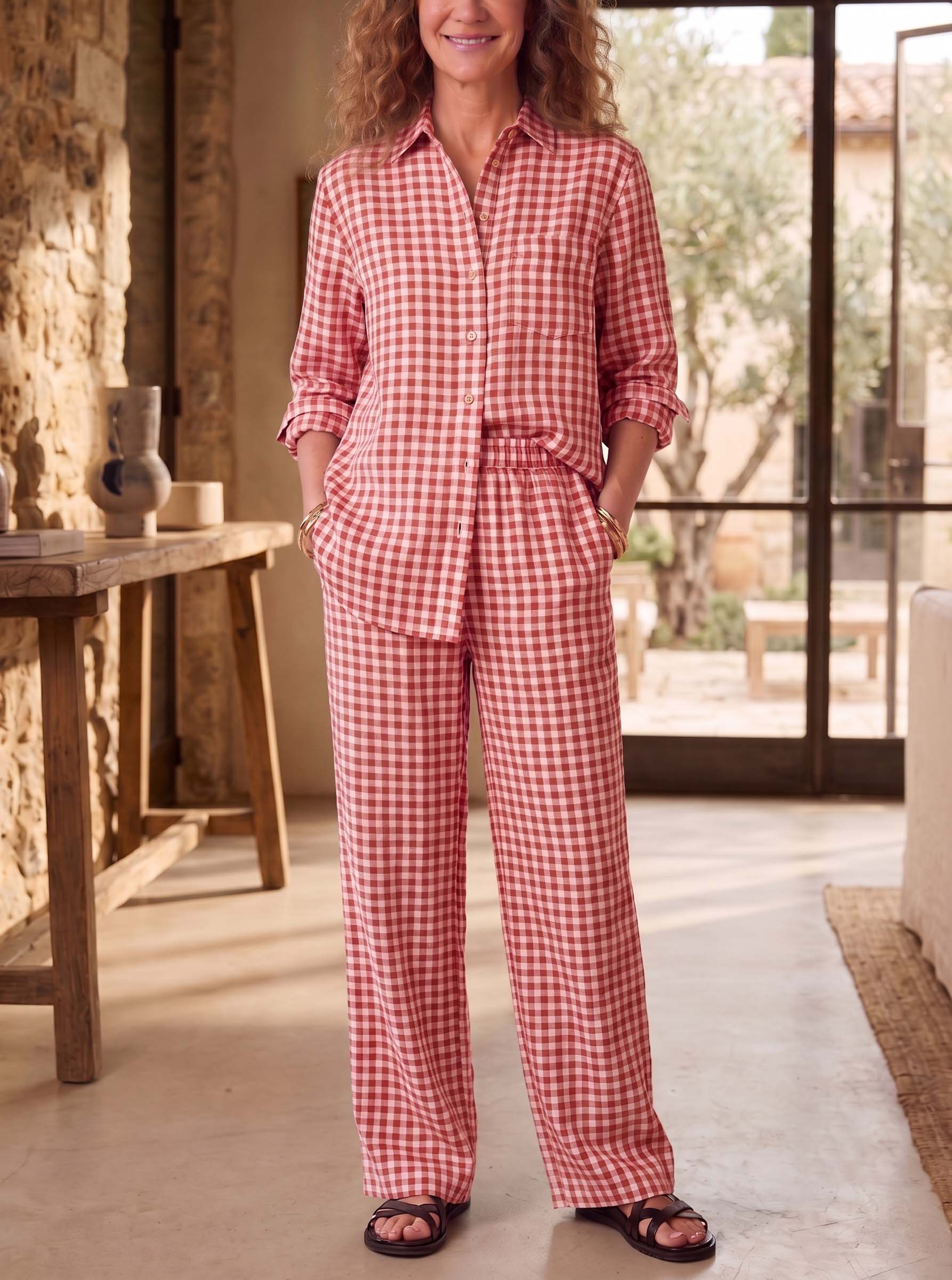 Linen Blend Gingham Set