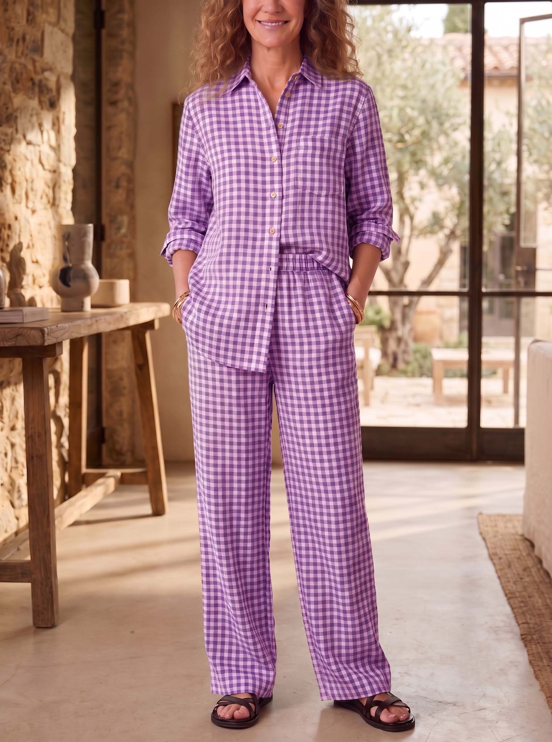 Linen Blend Gingham Set