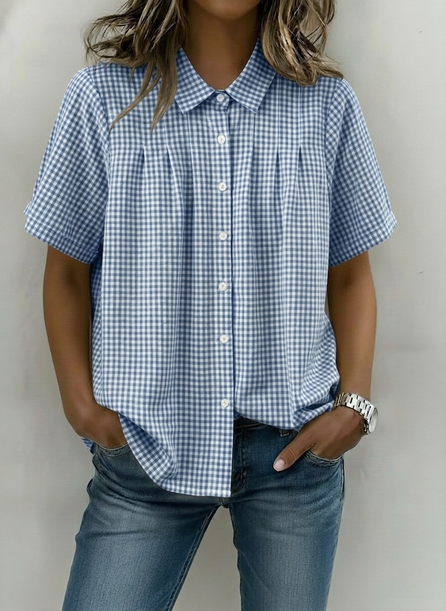 Gingham Pleated Blouse