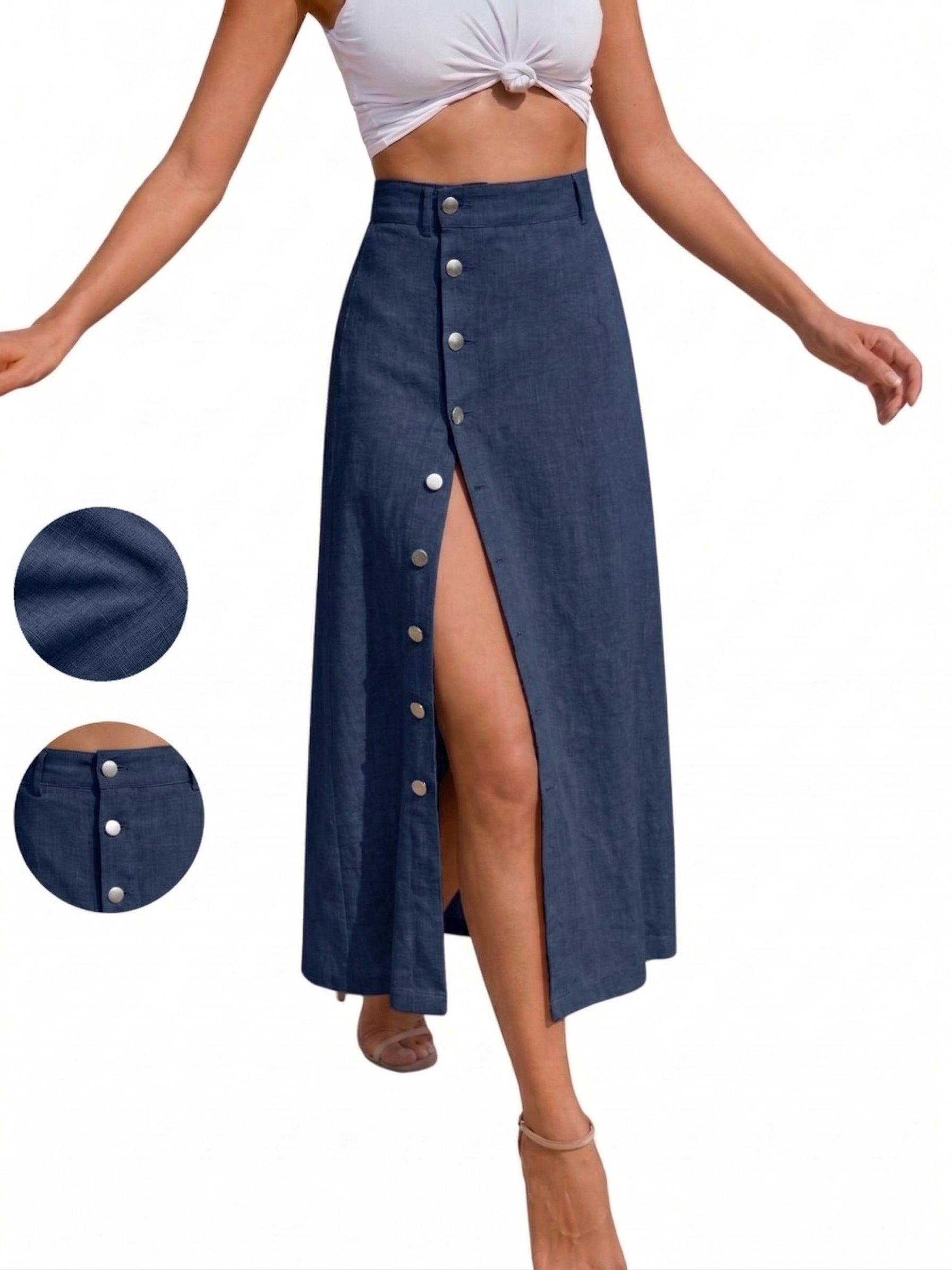 New Arrivals🔥 Women's Button Cotton and linen dress Ladies Bottoms for All Seasons